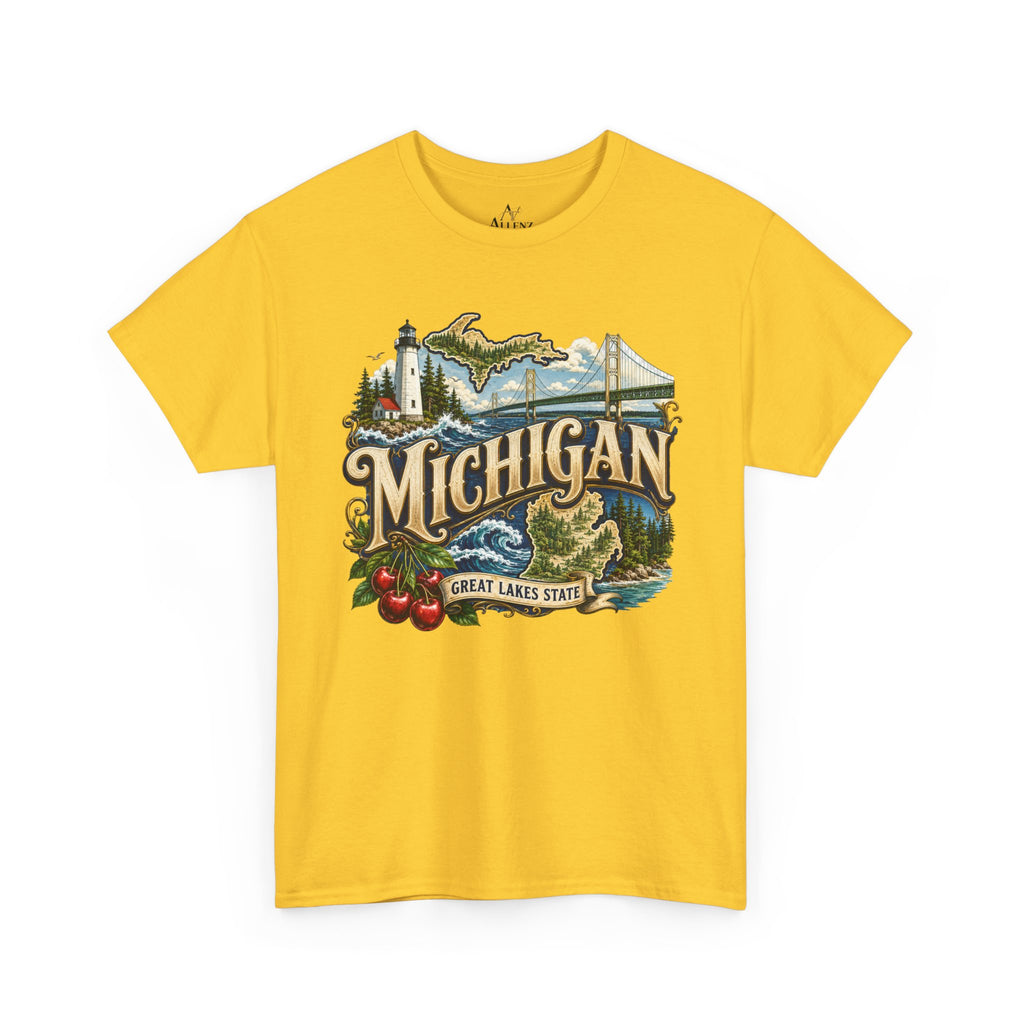 Unisex Heavy Cotton Tee🌊 Michigan – Great Lakes Beauty and Northern Adventure 🌊