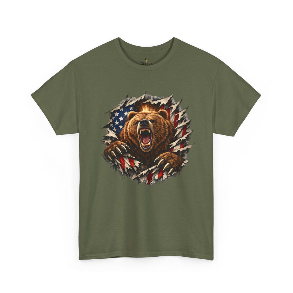 Unisex Heavy Cotton Tee-bear coming out of the American flag