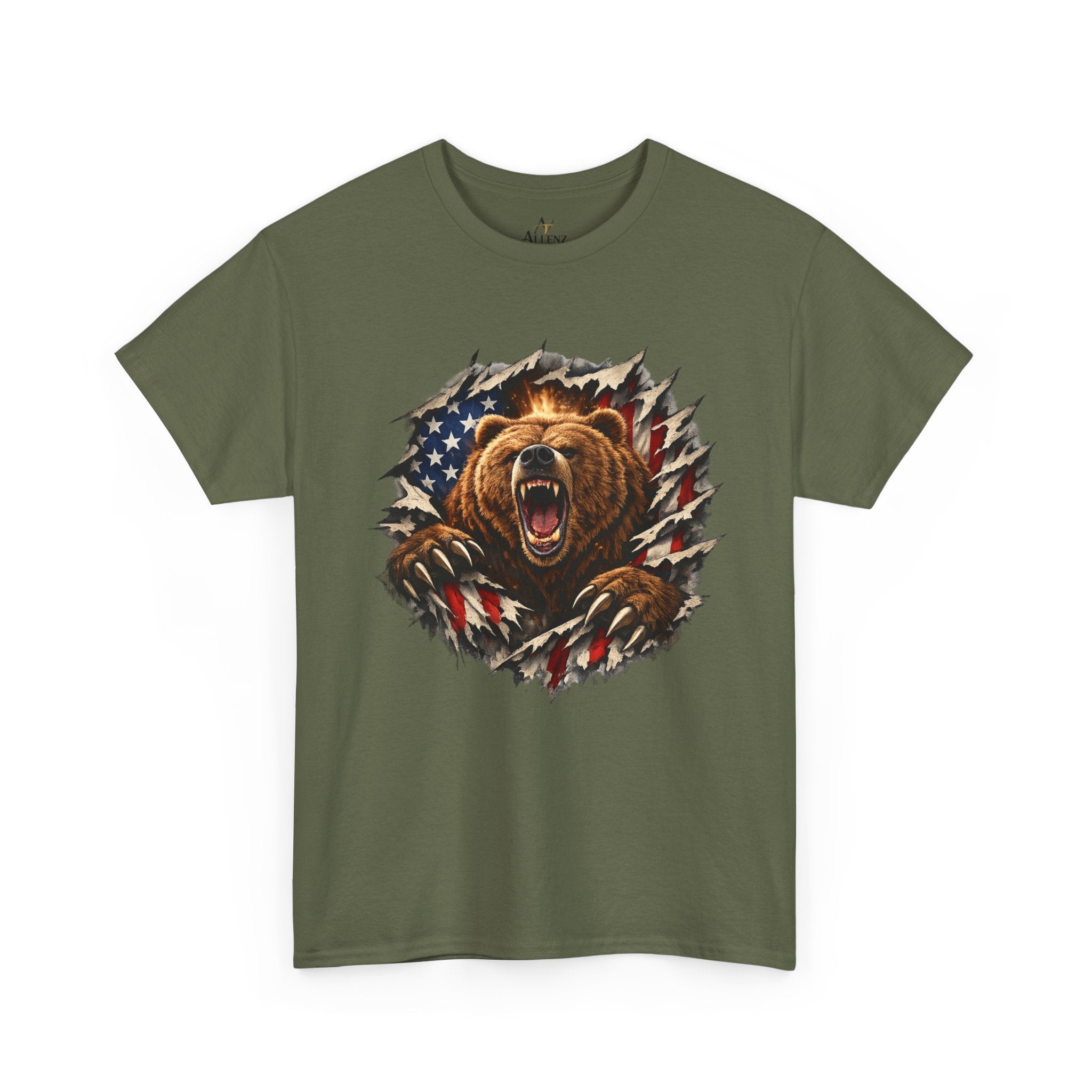 Unisex Heavy Cotton Tee-bear coming out of the American flag