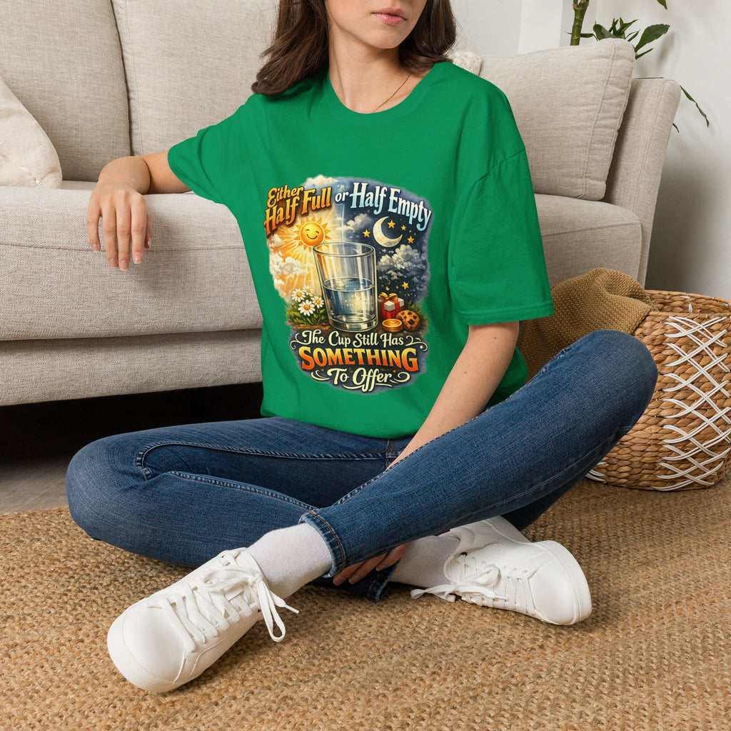 Glass Half Full or Half Empty T-Shirt — Inspirational Day & Night Positive Quote Tee
