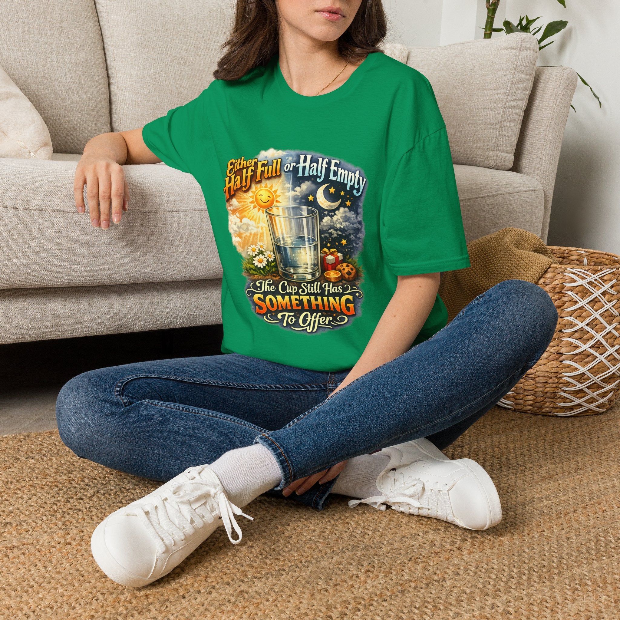 Glass Half Full or Half Empty T-Shirt — Inspirational Day & Night Positive Quote Tee