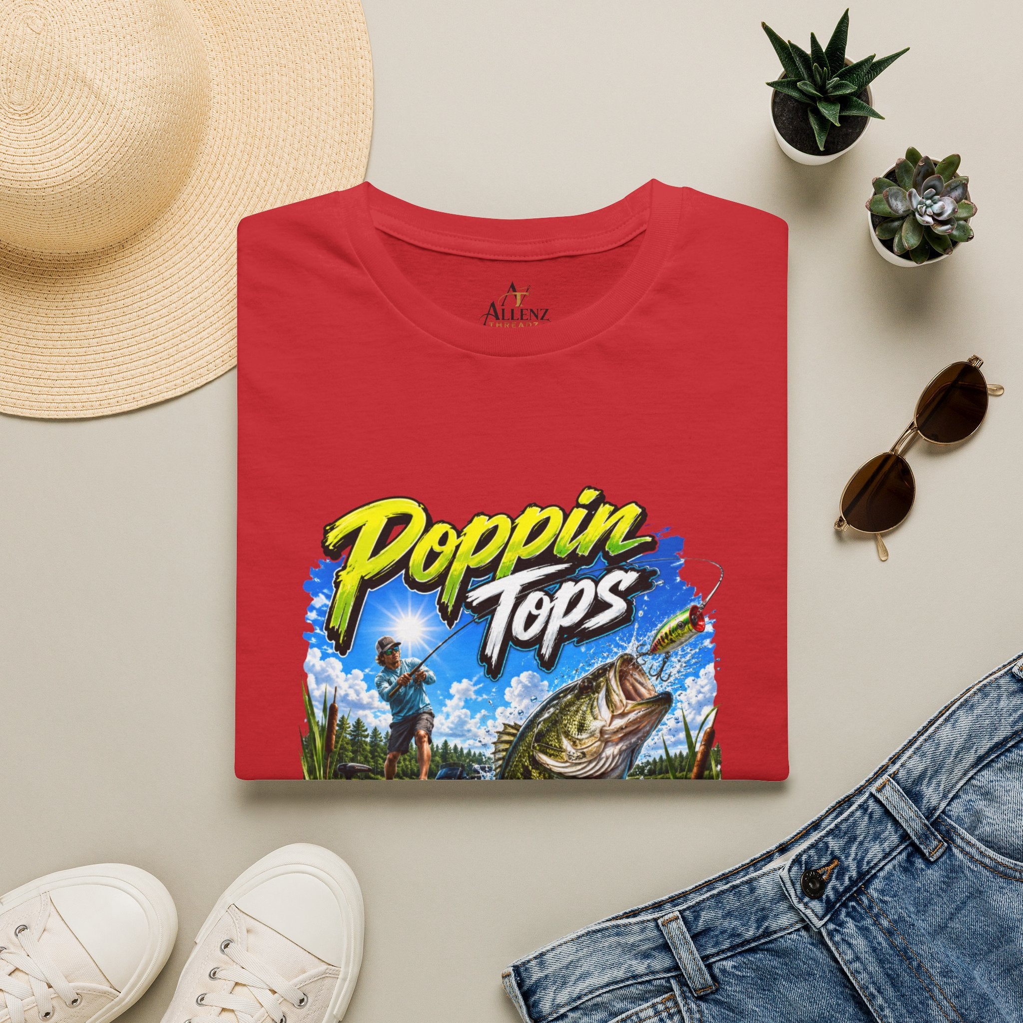 Poppin Tops Rippin Lips Fishing Shirt Unisex Softstyle T-Shirt