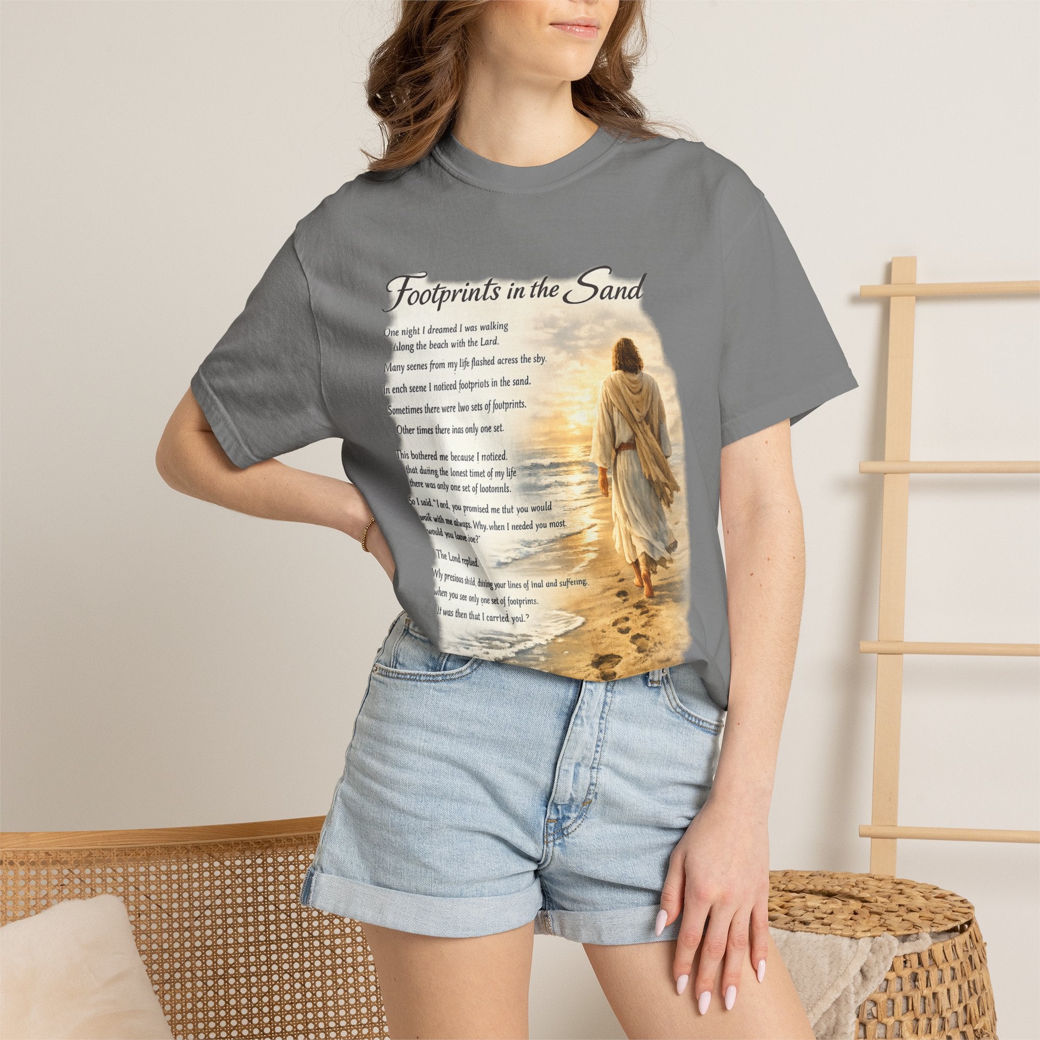 Footprints in the Sand Christian T-Shirt – Inspirational Jesus Poem Tee