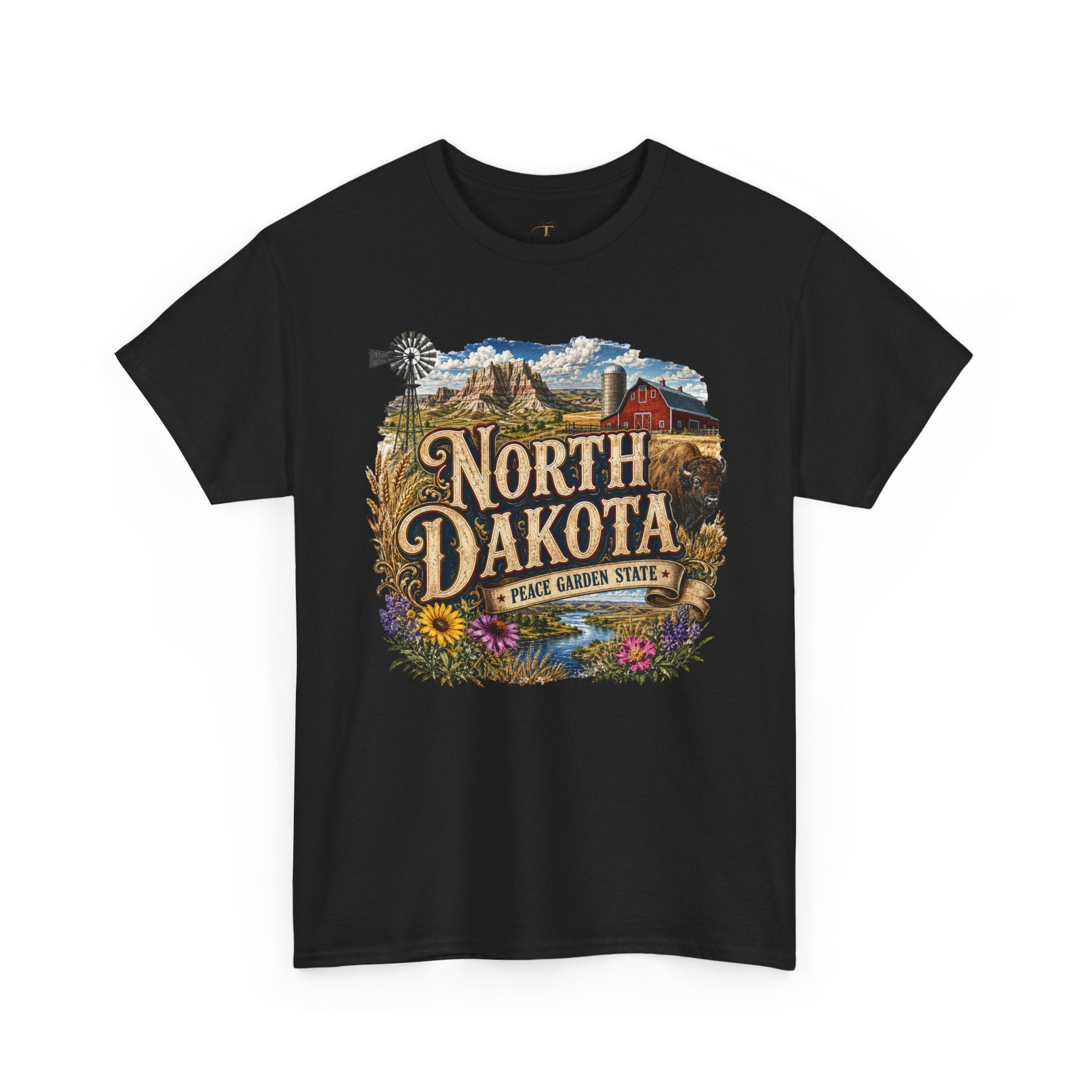 Unisex Heavy Cotton Tee🌾 North Dakota – Wide Open Beauty and Prairie Pride 🦬🌻