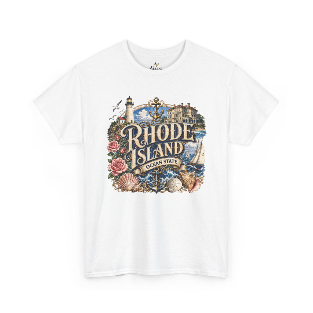 Unisex Heavy Cotton Tee⚓ Rhode Island – Coastal Charm of the Ocean State 🌊🏖️