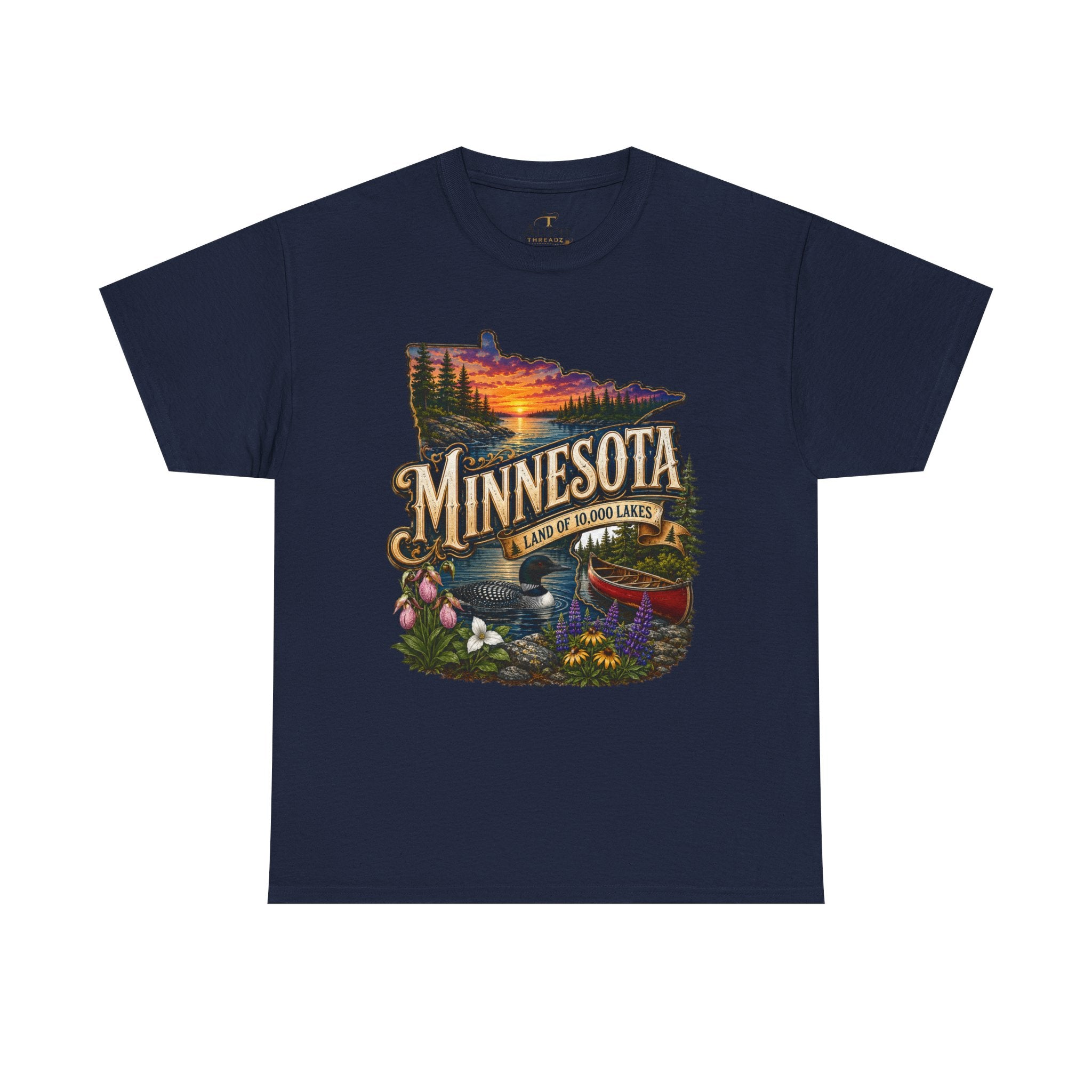 Unisex Heavy Cotton Tee🌲 Minnesota – Land of 10,000 Lakes Adventure 🌲