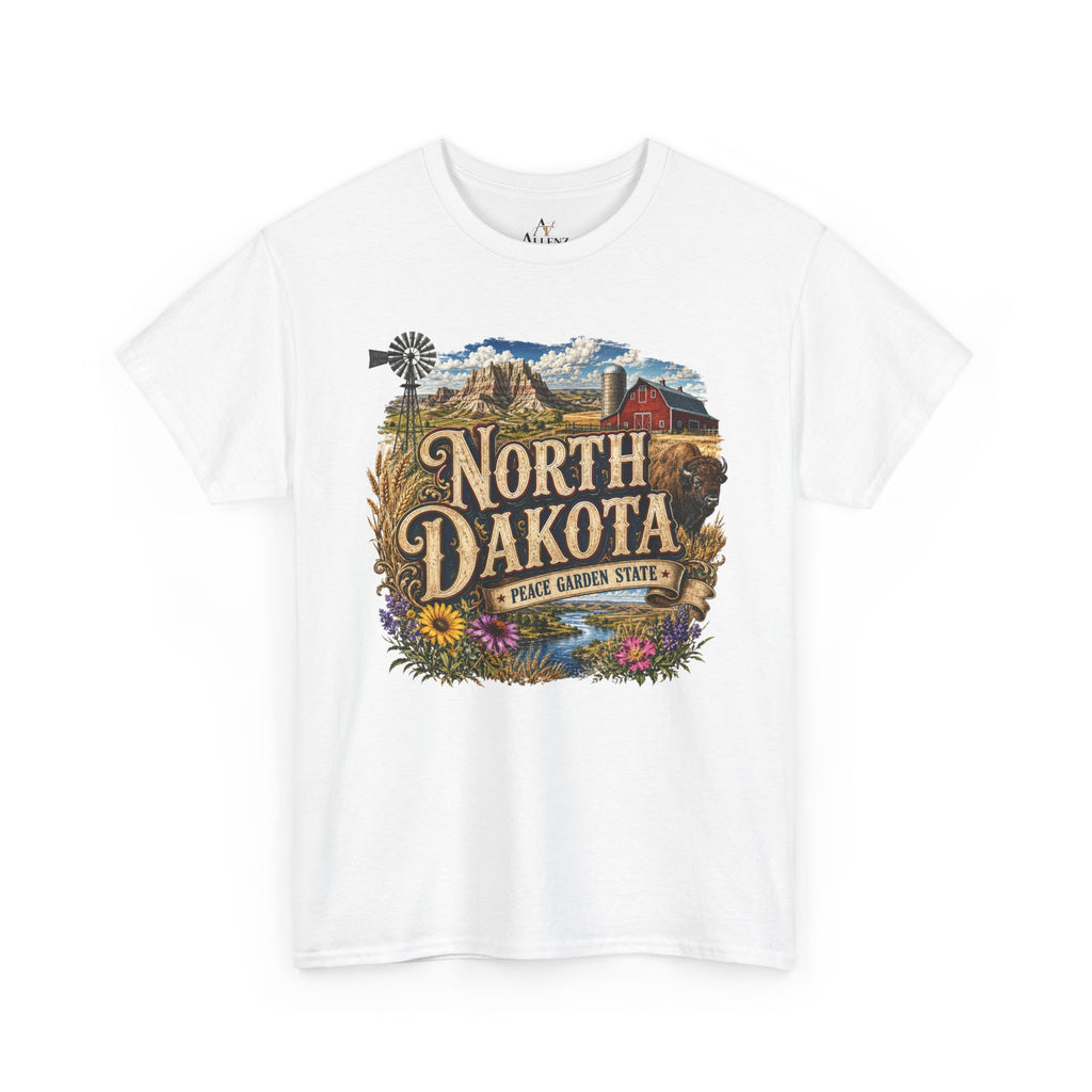 Unisex Heavy Cotton Tee🌾 North Dakota – Wide Open Beauty and Prairie Pride 🦬🌻