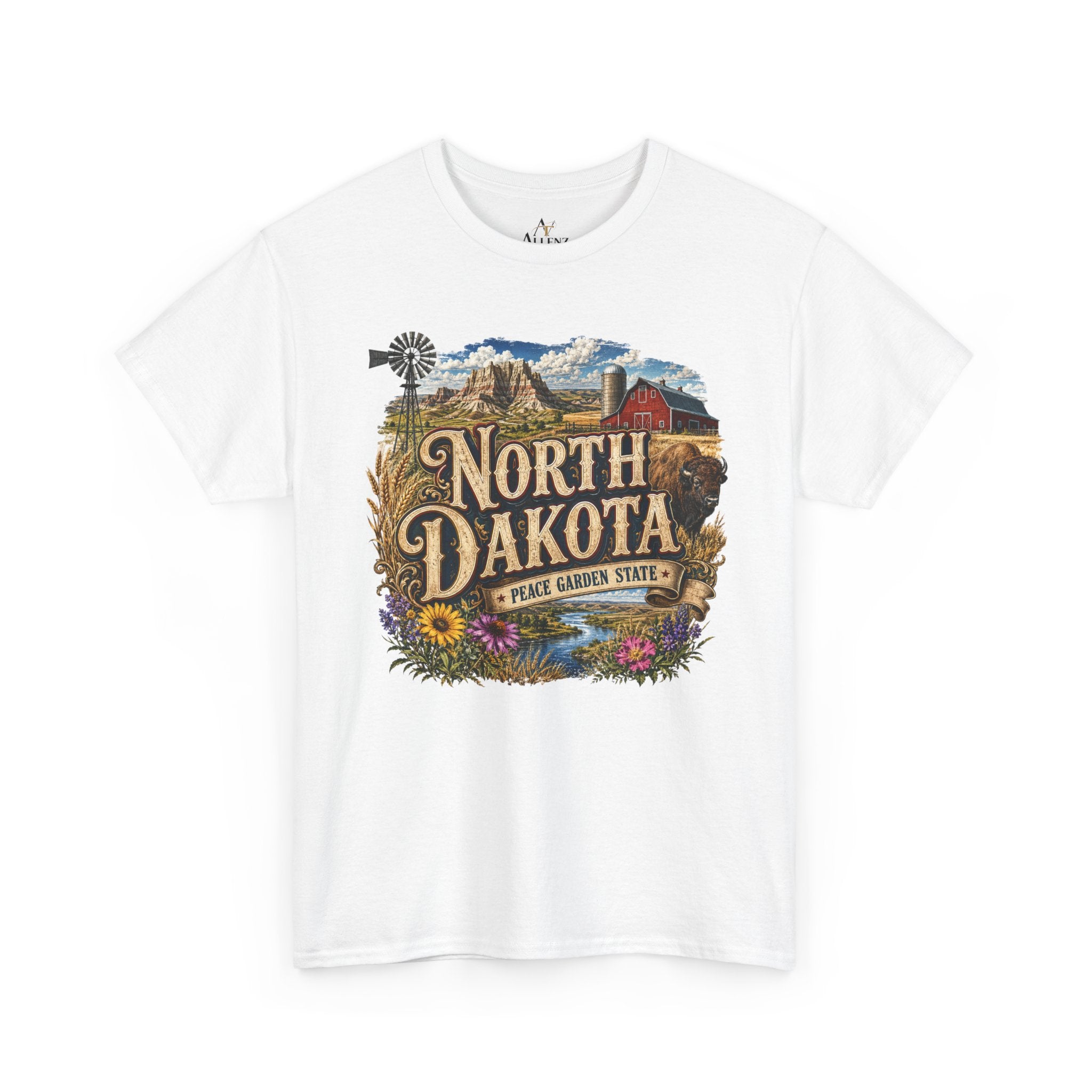 Unisex Heavy Cotton Tee🌾 North Dakota – Wide Open Beauty and Prairie Pride 🦬🌻
