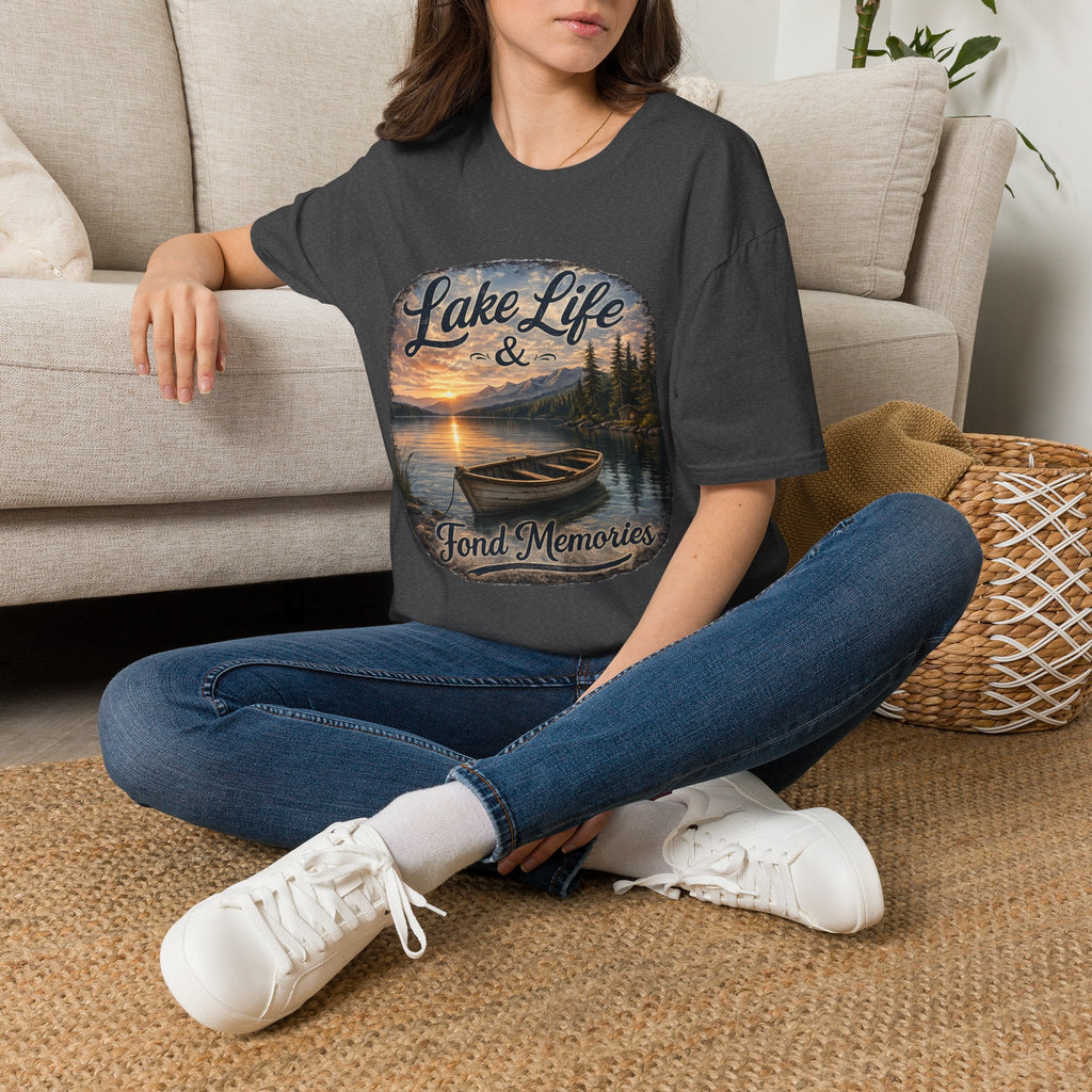 Lake Life T-Shirt — Scenic Sunrise Boat 'Lake Life & Fond Memories'