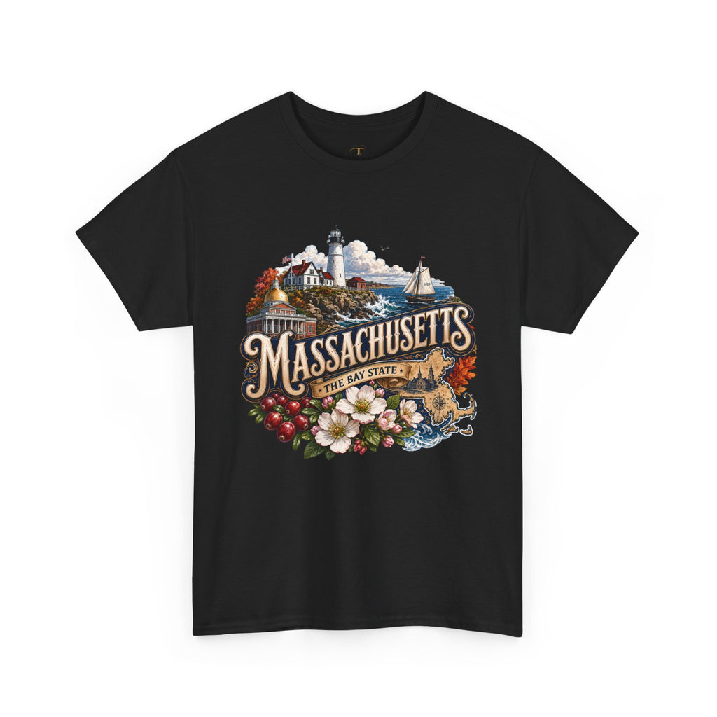 Unisex Heavy Cotton Tee ⚓ Massachusetts – Historic Coastal Pride