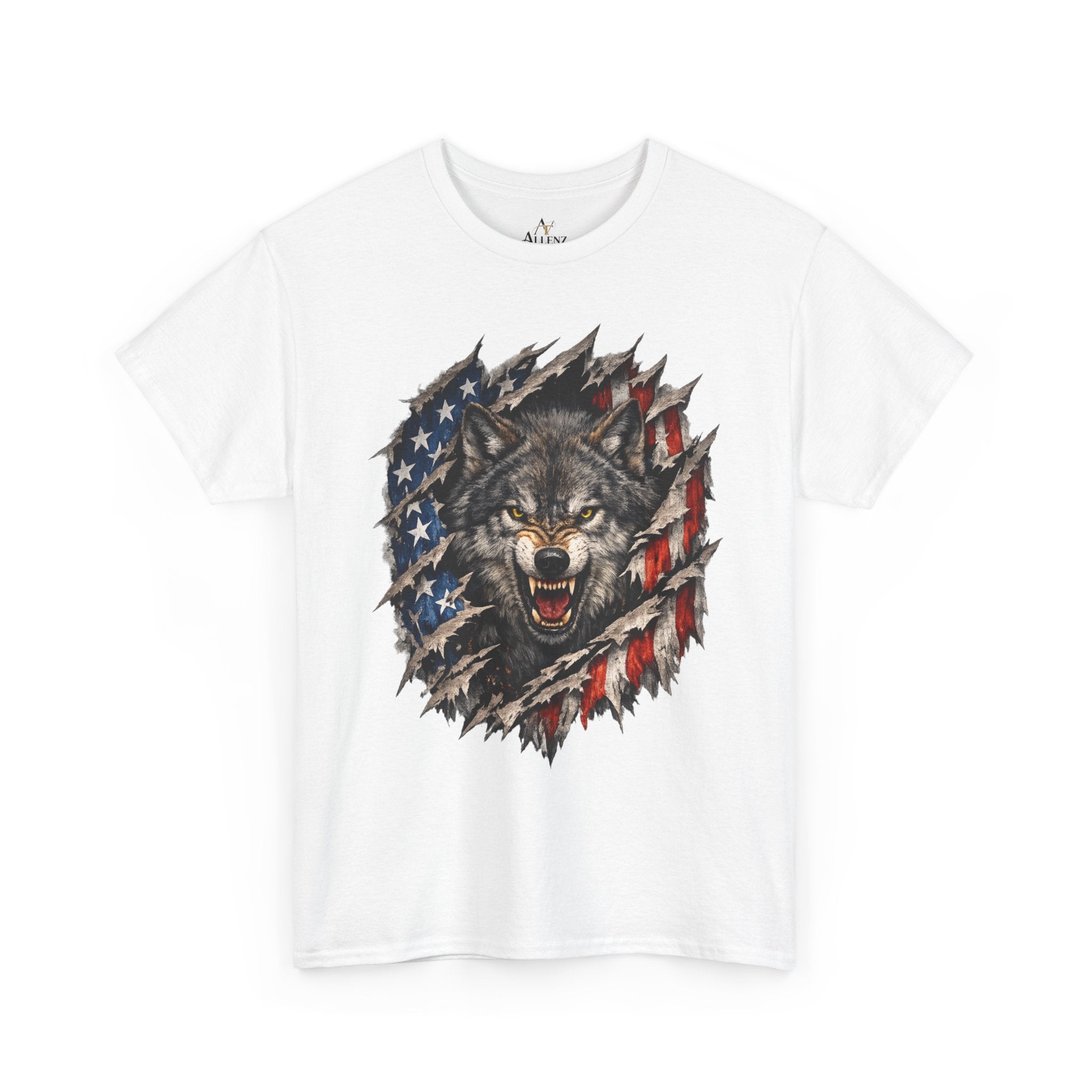 Unisex Heavy Cotton Tee - American flag with wolf face