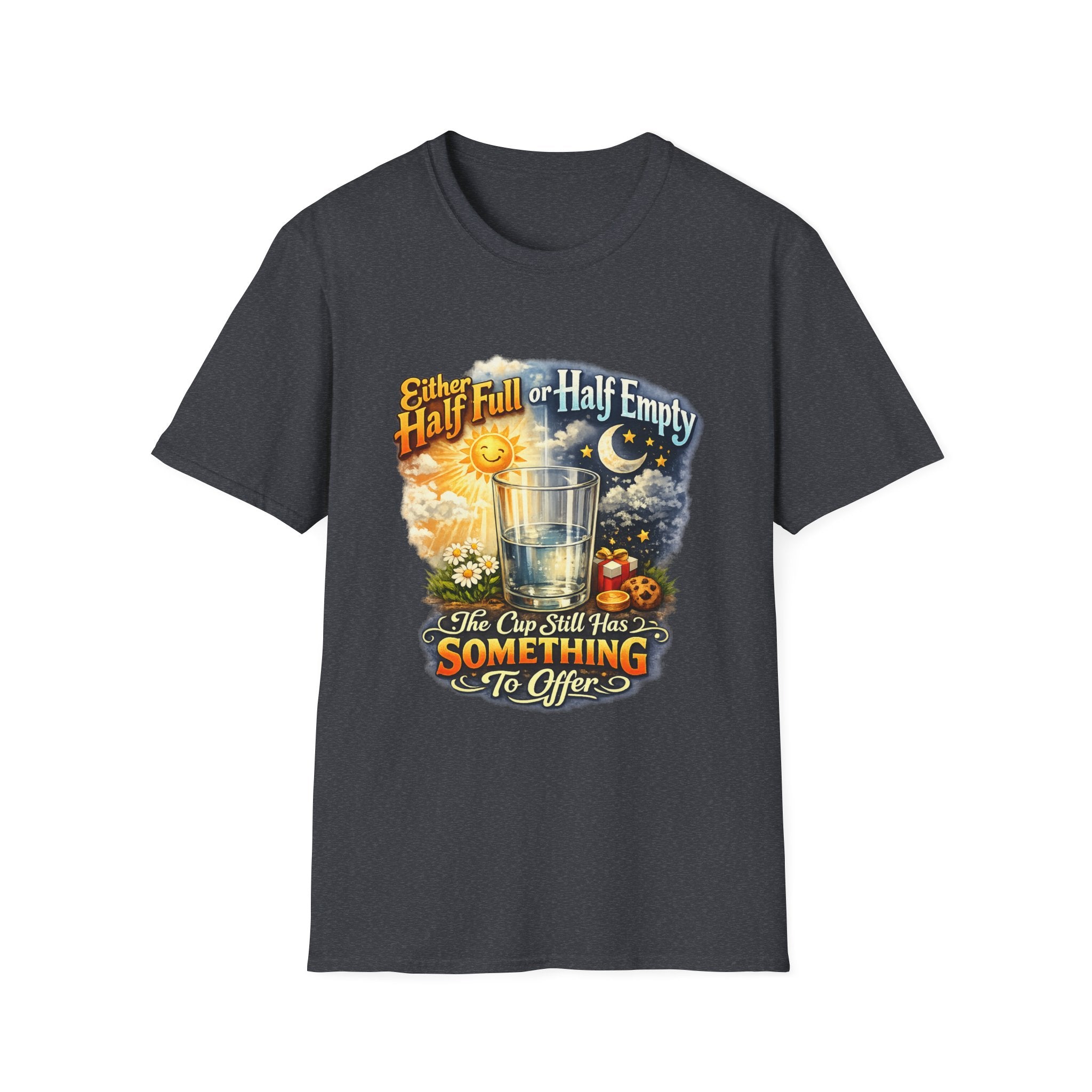 Glass Half Full or Half Empty T-Shirt — Inspirational Day & Night Positive Quote Tee