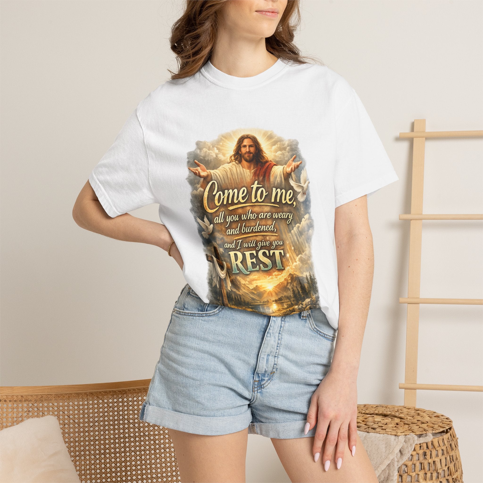 Come to Me Christian T-Shirt — "Come to me... and I will give you REST" Religious Faith Tee
