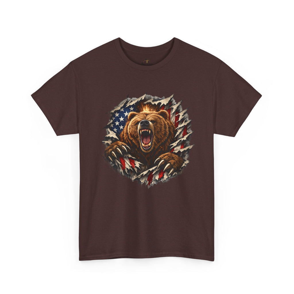 Unisex Heavy Cotton Tee-bear coming out of the American flag