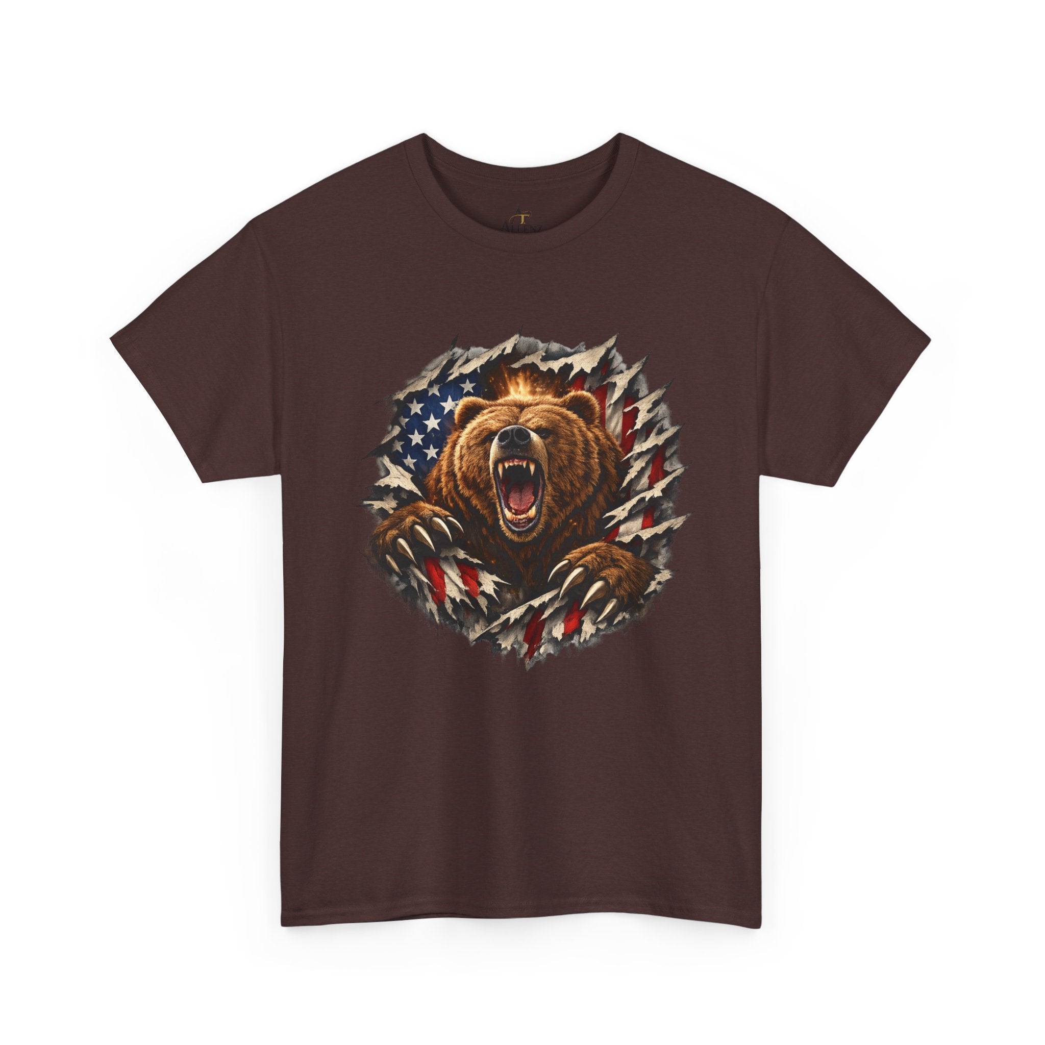 Unisex Heavy Cotton Tee-bear coming out of the American flag