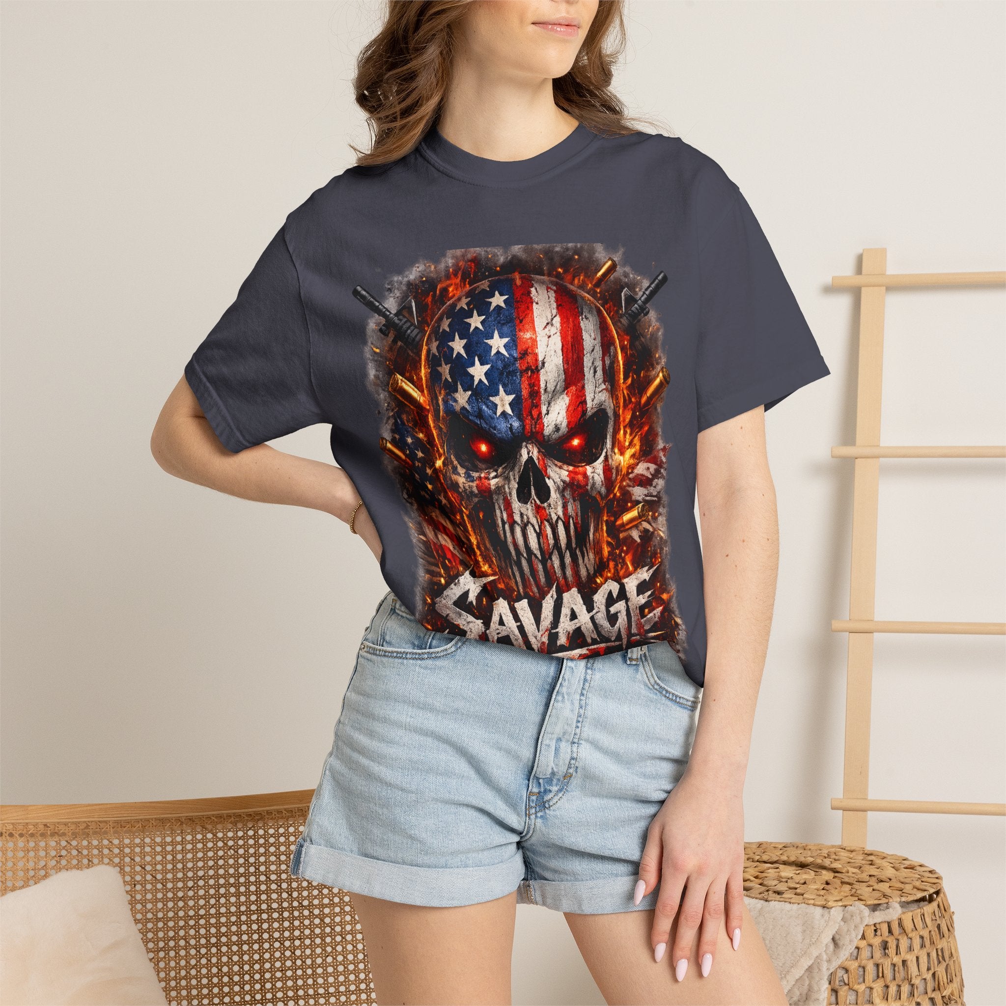 American Flag Skull 'Savage' Graphic T-Shirt