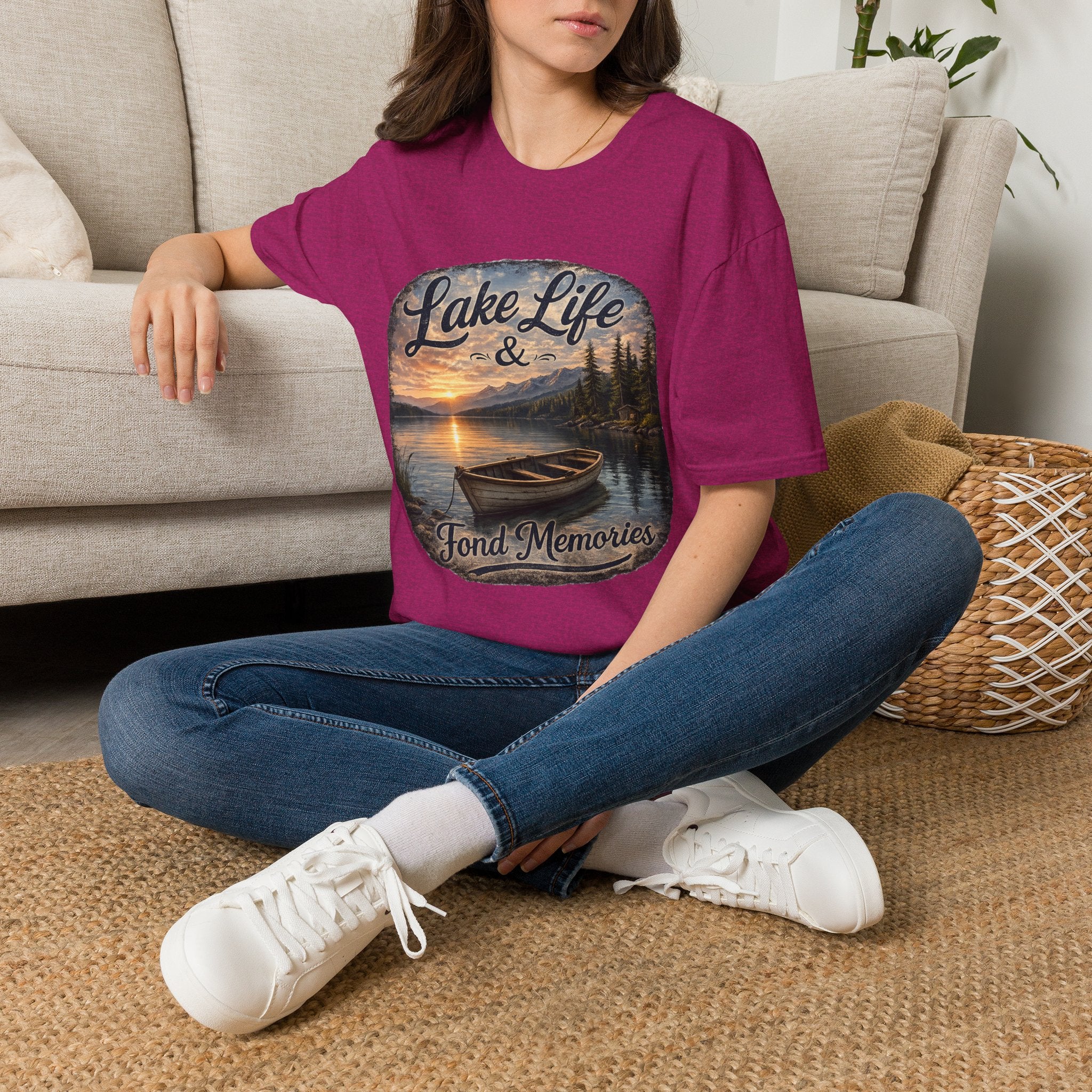 Lake Life T-Shirt — Scenic Sunrise Boat 'Lake Life & Fond Memories'
