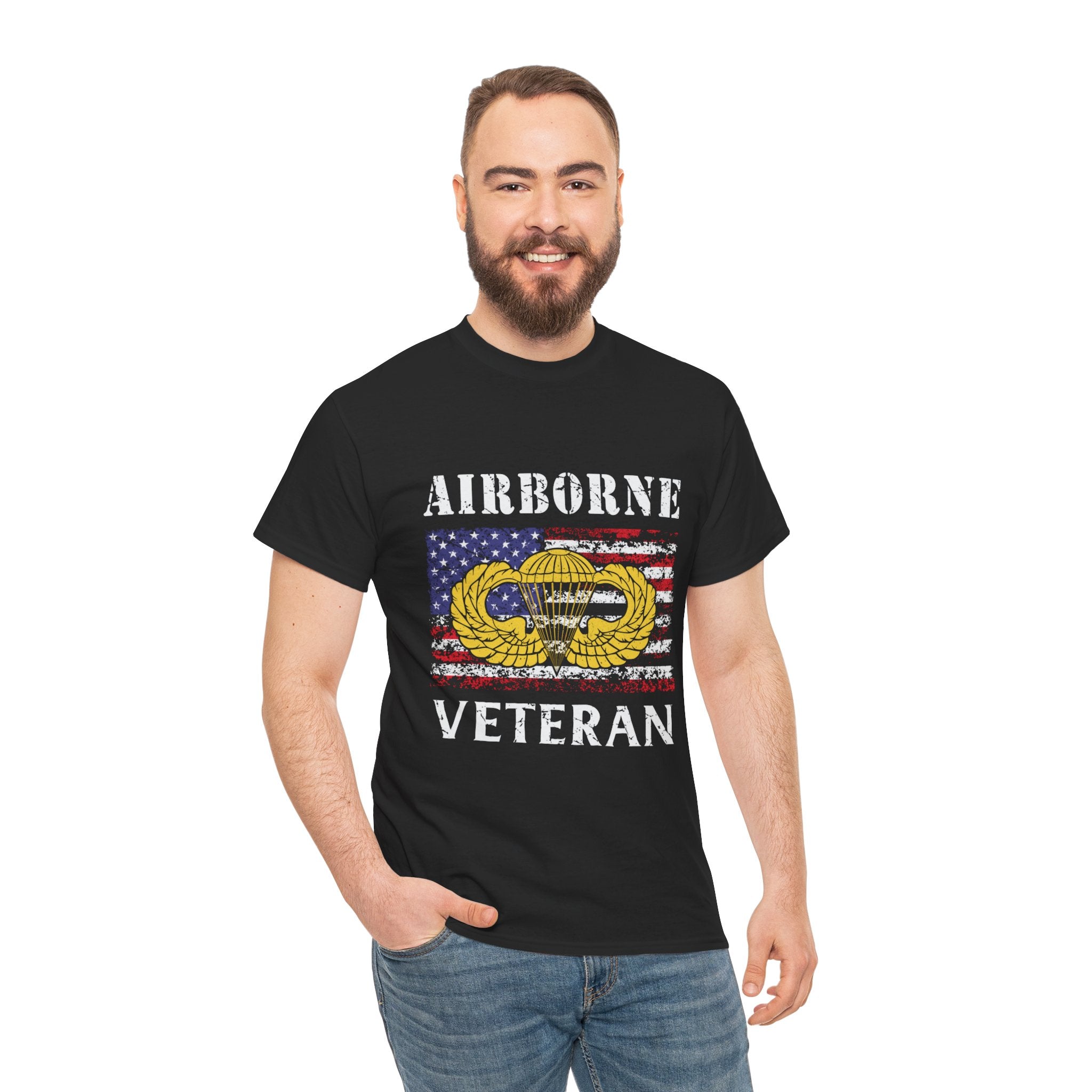 🪂 Airborne Veteran Patriotic Unisex Heavy Cotton Tee