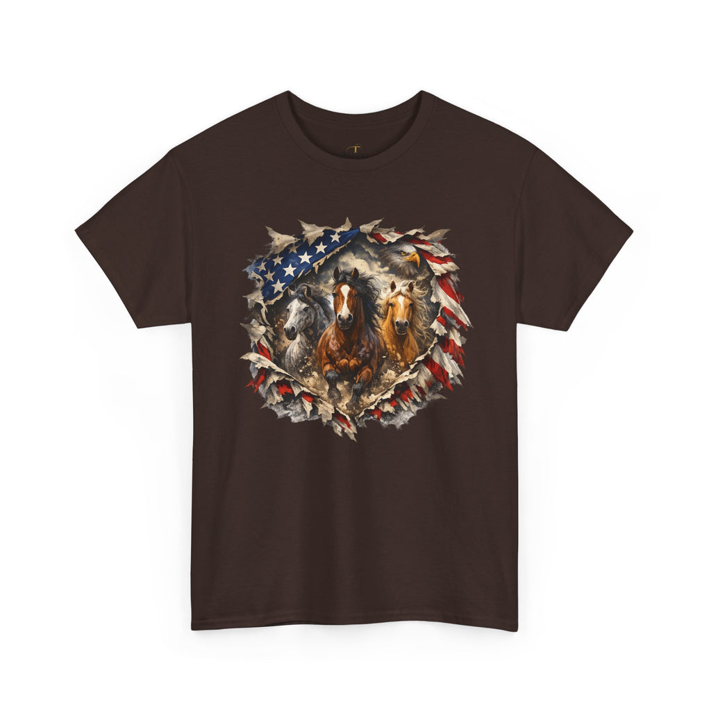 Unisex Heavy Cotton Tee American flag with horses