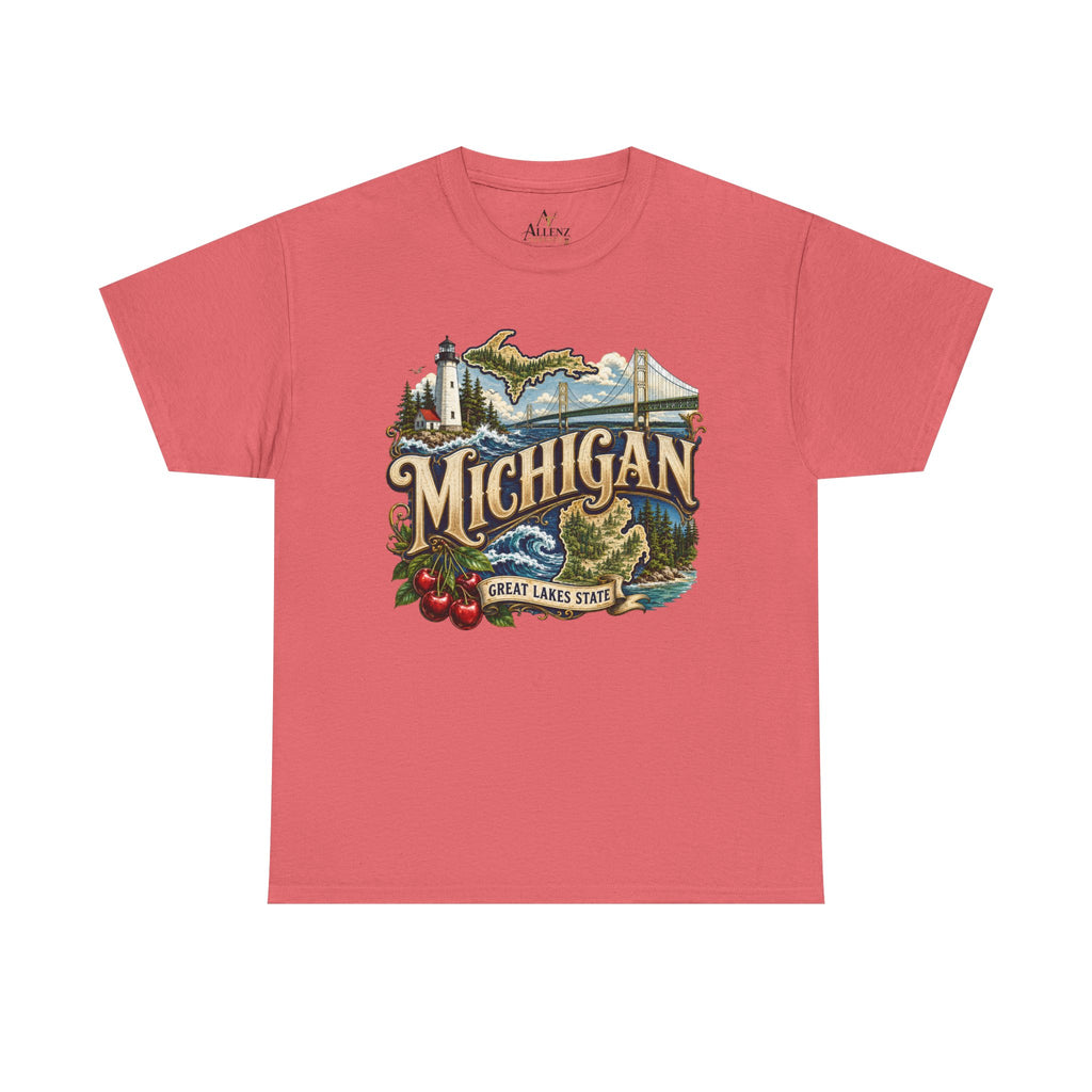 Unisex Heavy Cotton Tee🌊 Michigan – Great Lakes Beauty and Northern Adventure 🌊