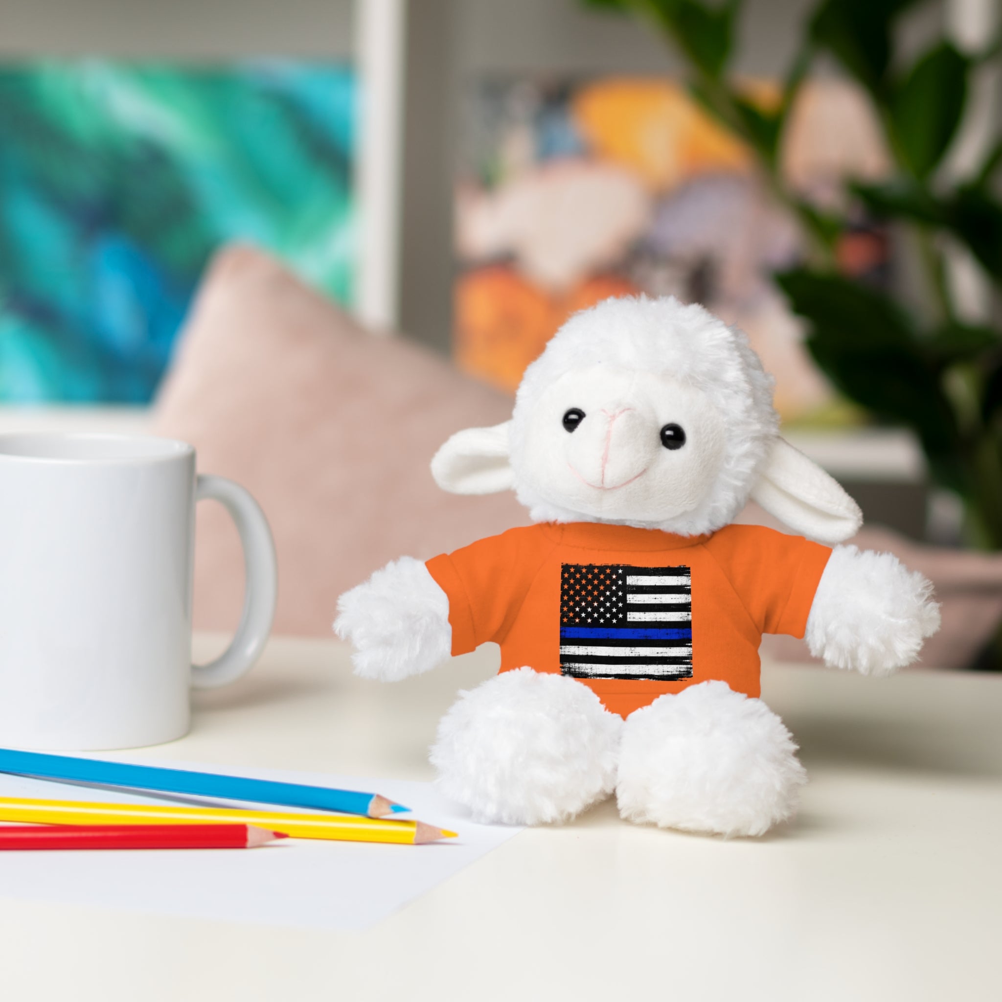 Kids Stuffed Animal with Thin Blue line flag Tee