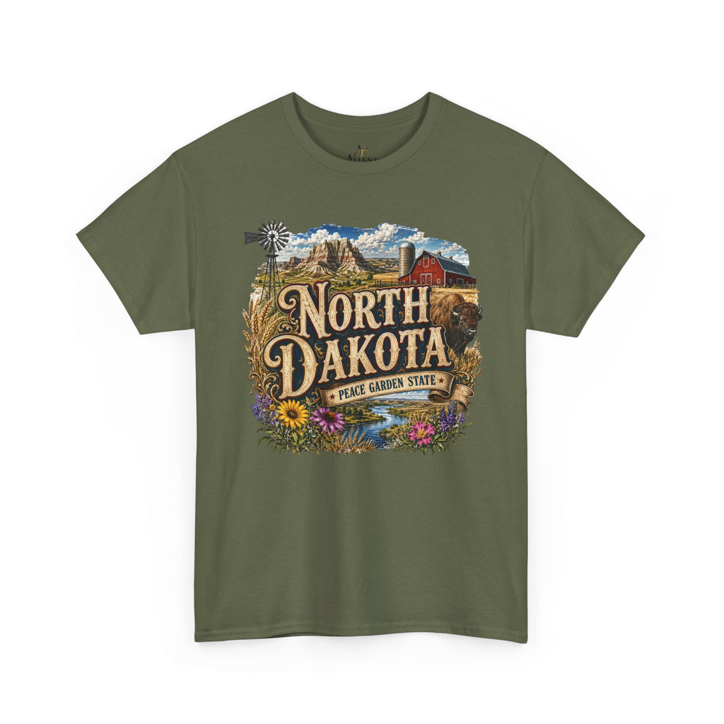 Unisex Heavy Cotton Tee🌾 North Dakota – Wide Open Beauty and Prairie Pride 🦬🌻