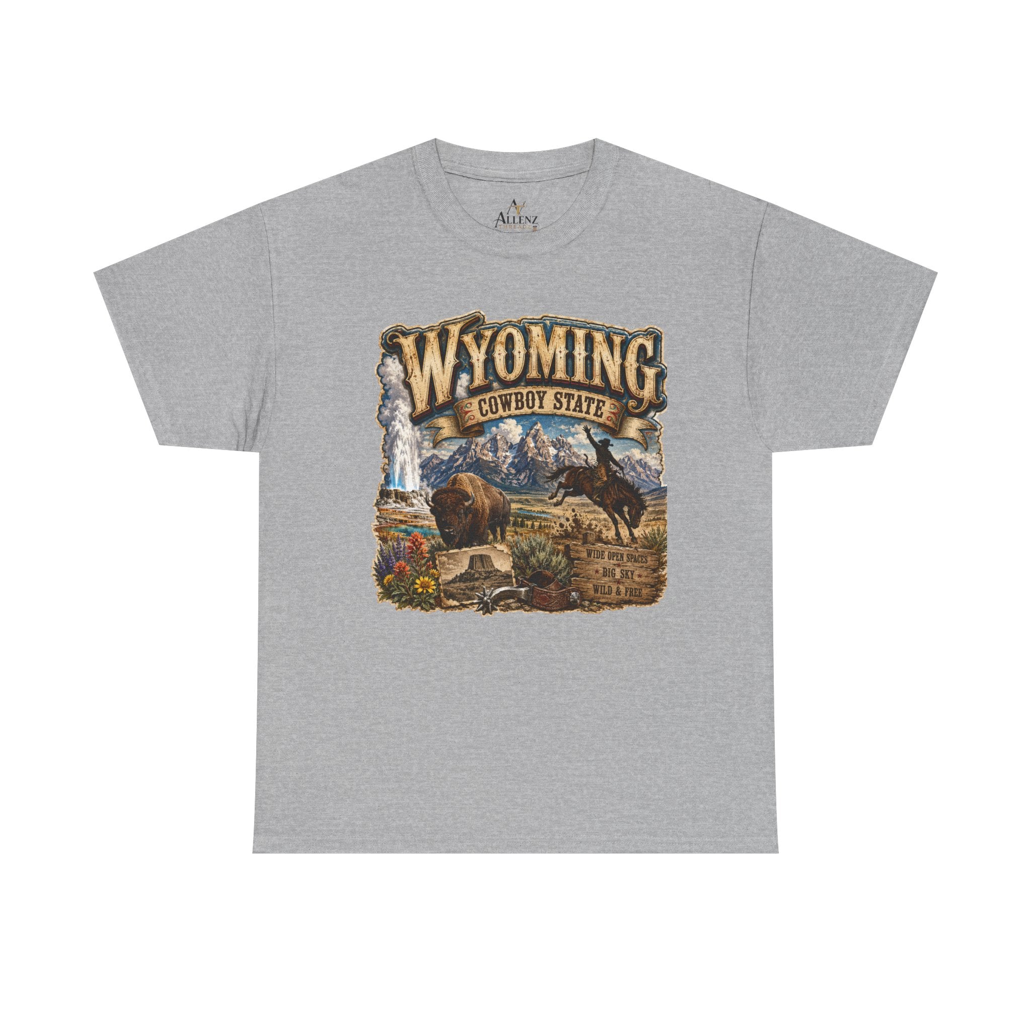 Unisex Heavy Cotton Tee🤠🏔️ Wyoming – The Cowboy State 🦬🌄