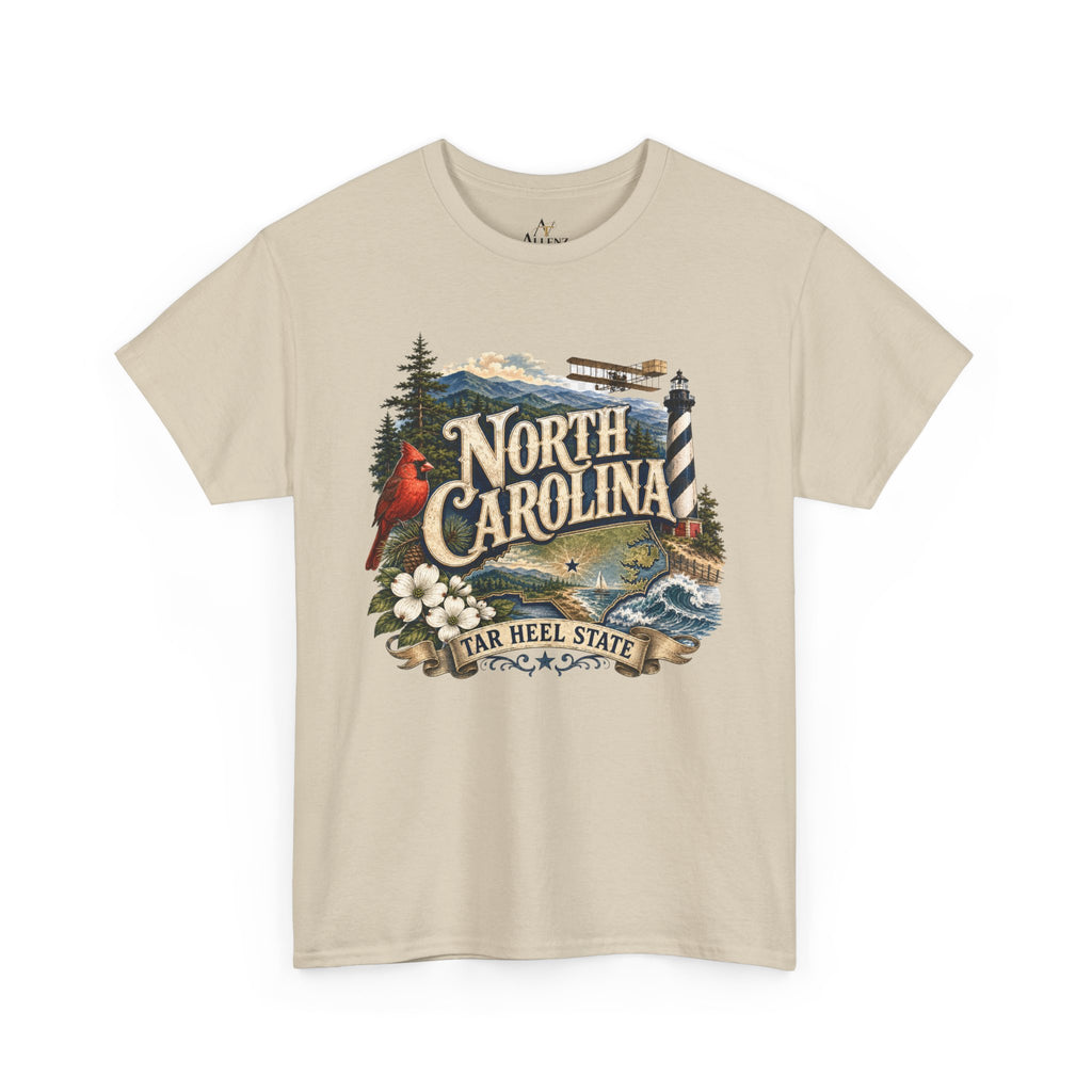 Unisex Heavy Cotton Tee🌲 North Carolina – Coastal Beauty and Mountain Adventure 🌊✈️