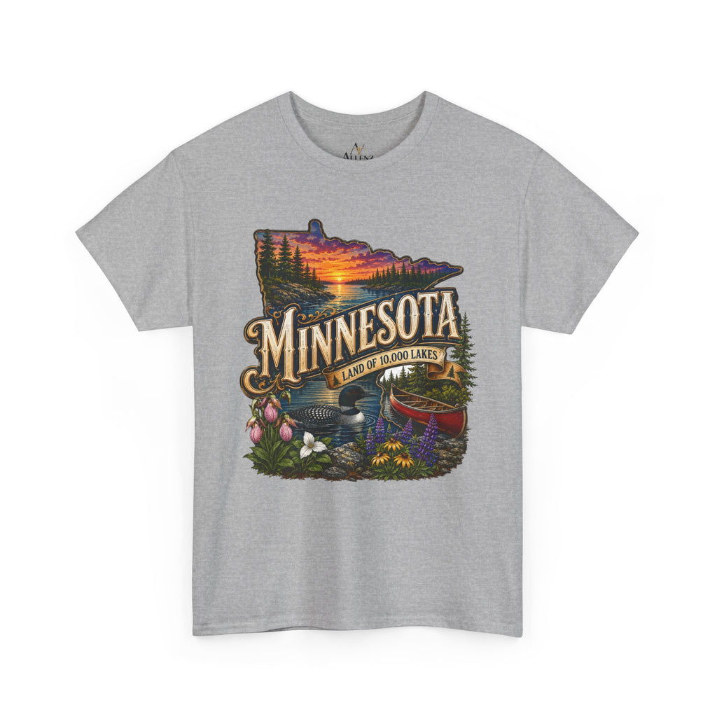 Unisex Heavy Cotton Tee🌲 Minnesota – Land of 10,000 Lakes Adventure 🌲