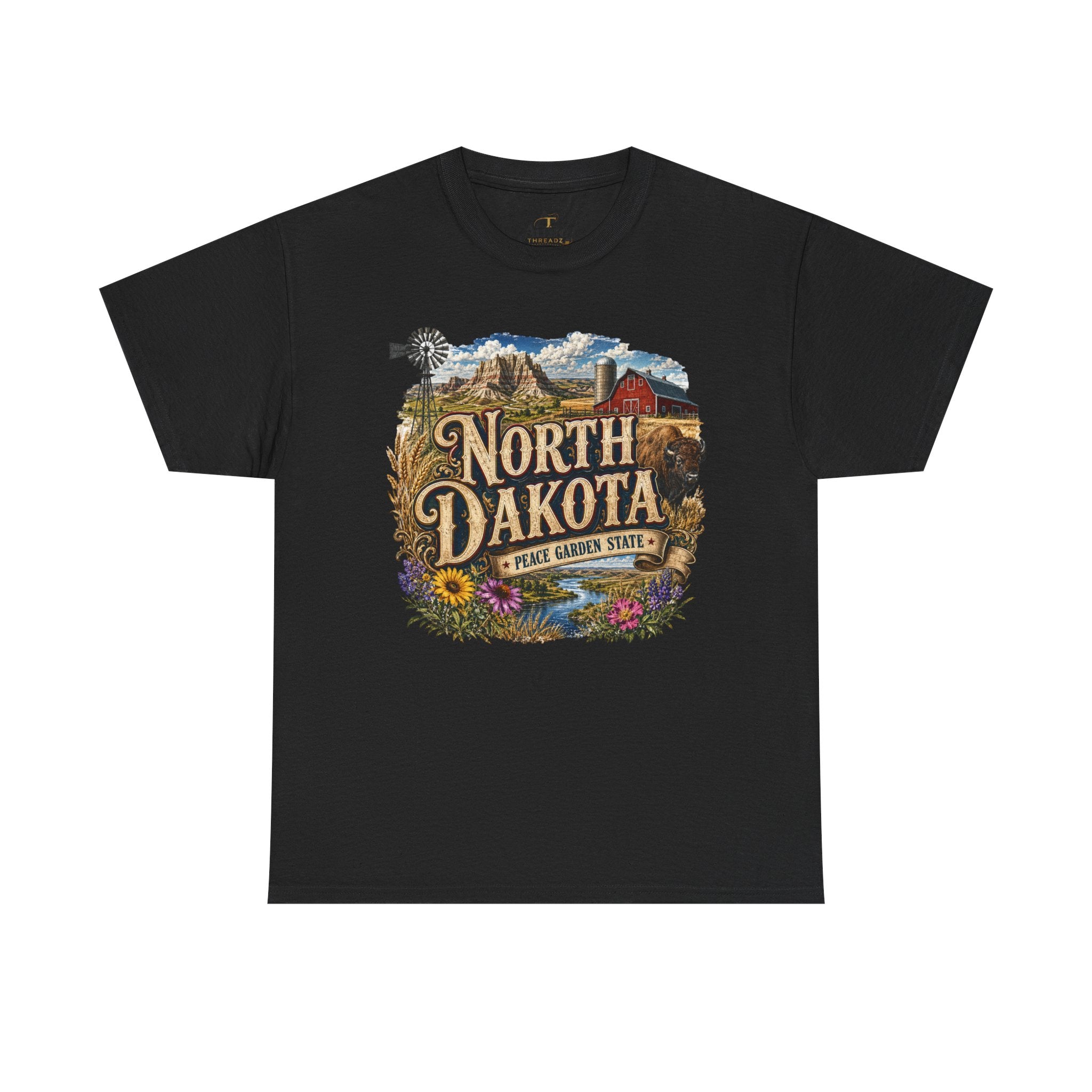 Unisex Heavy Cotton Tee🌾 North Dakota – Wide Open Beauty and Prairie Pride 🦬🌻