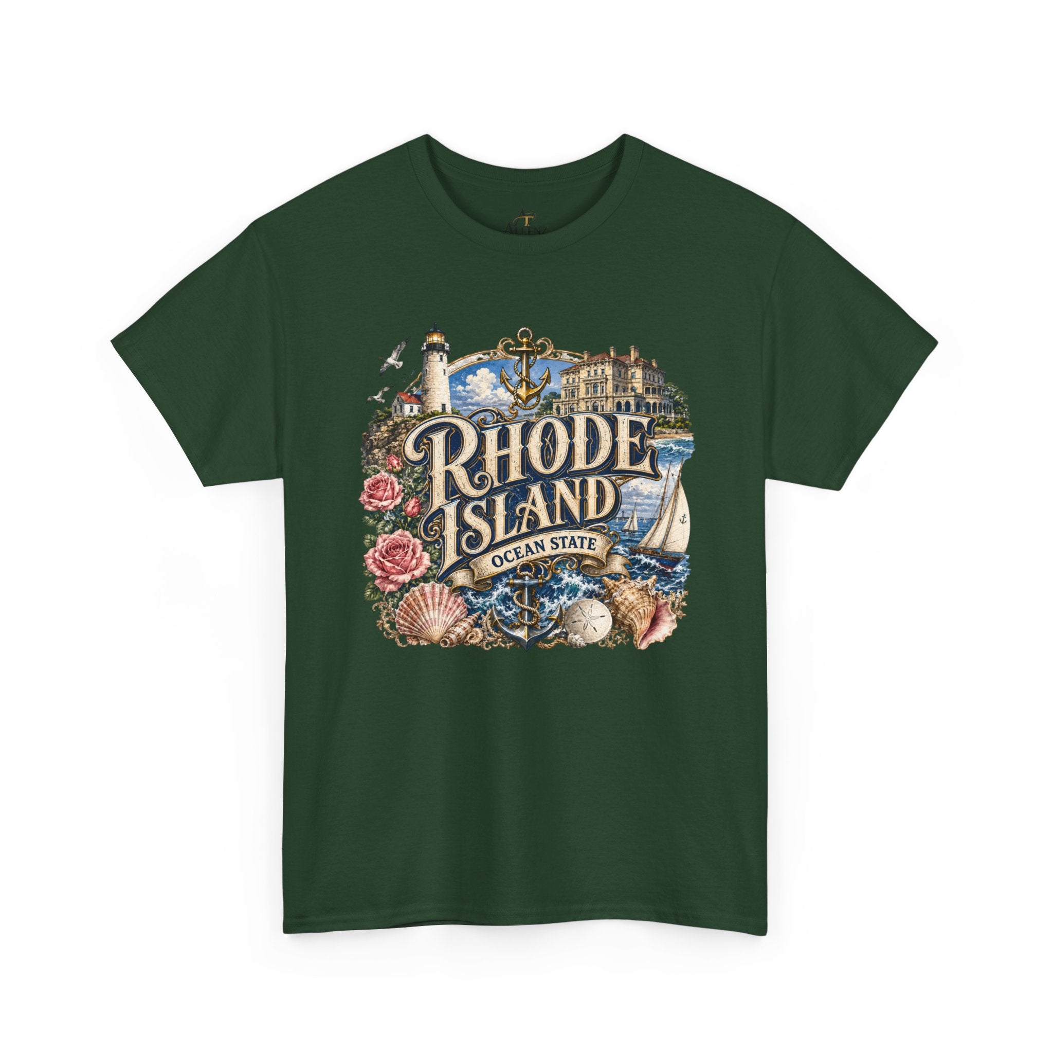 Unisex Heavy Cotton Tee⚓ Rhode Island – Coastal Charm of the Ocean State 🌊🏖️