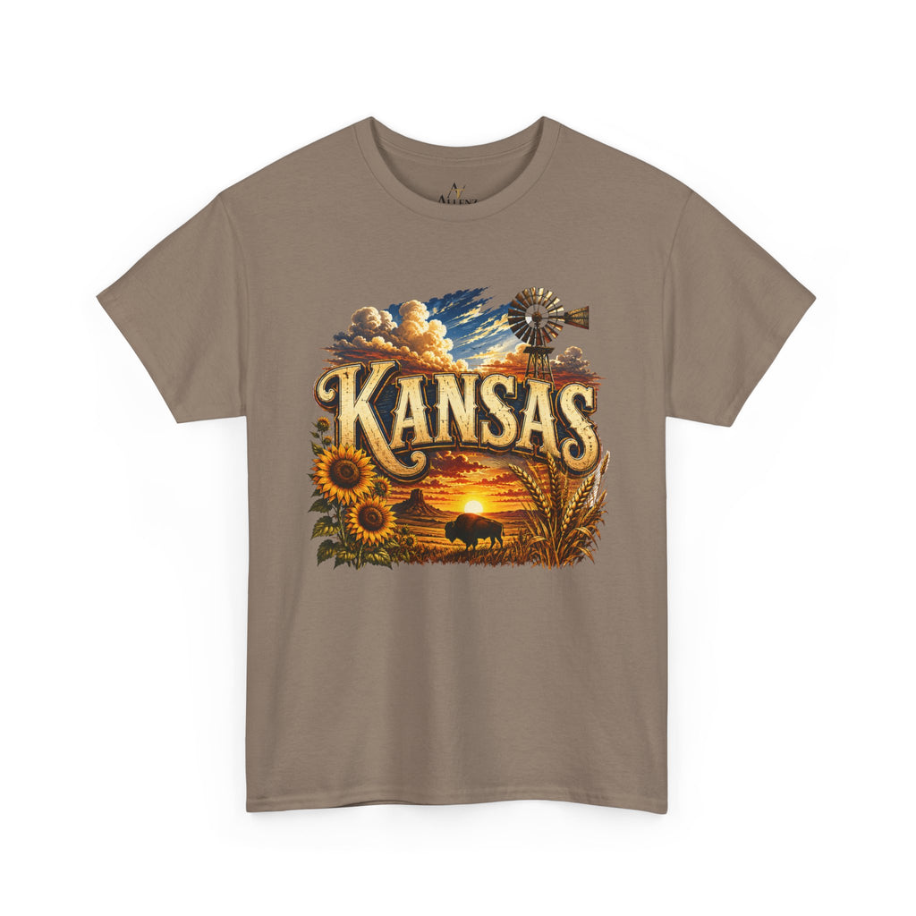 Unisex Heavy Cotton Tee 🌻 Kansas – Wide Open Skies and Heartland Heritage 🌻