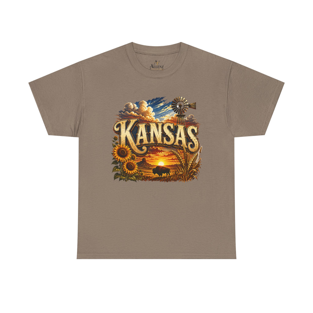 Unisex Heavy Cotton Tee 🌻 Kansas – Wide Open Skies and Heartland Heritage 🌻