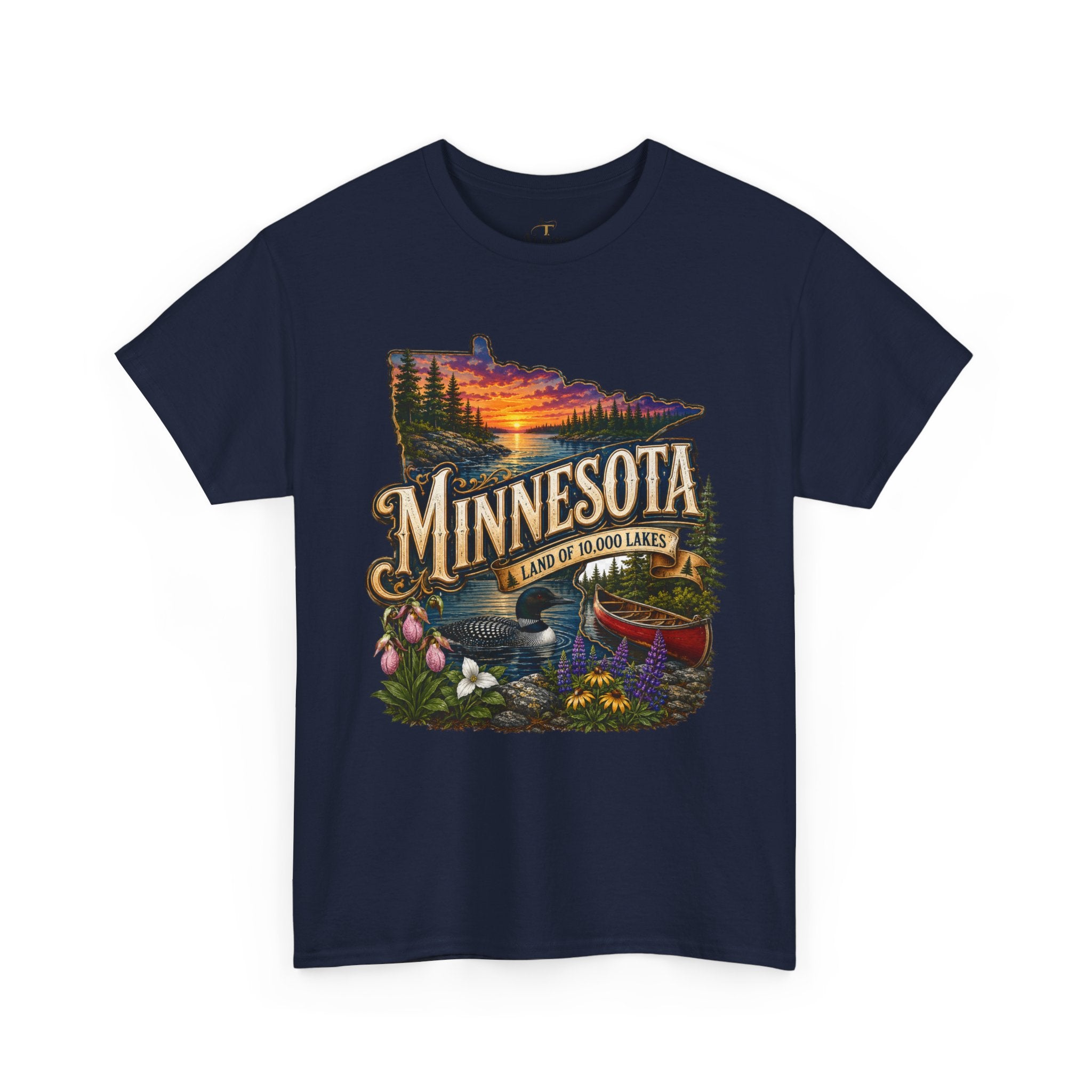Unisex Heavy Cotton Tee🌲 Minnesota – Land of 10,000 Lakes Adventure 🌲