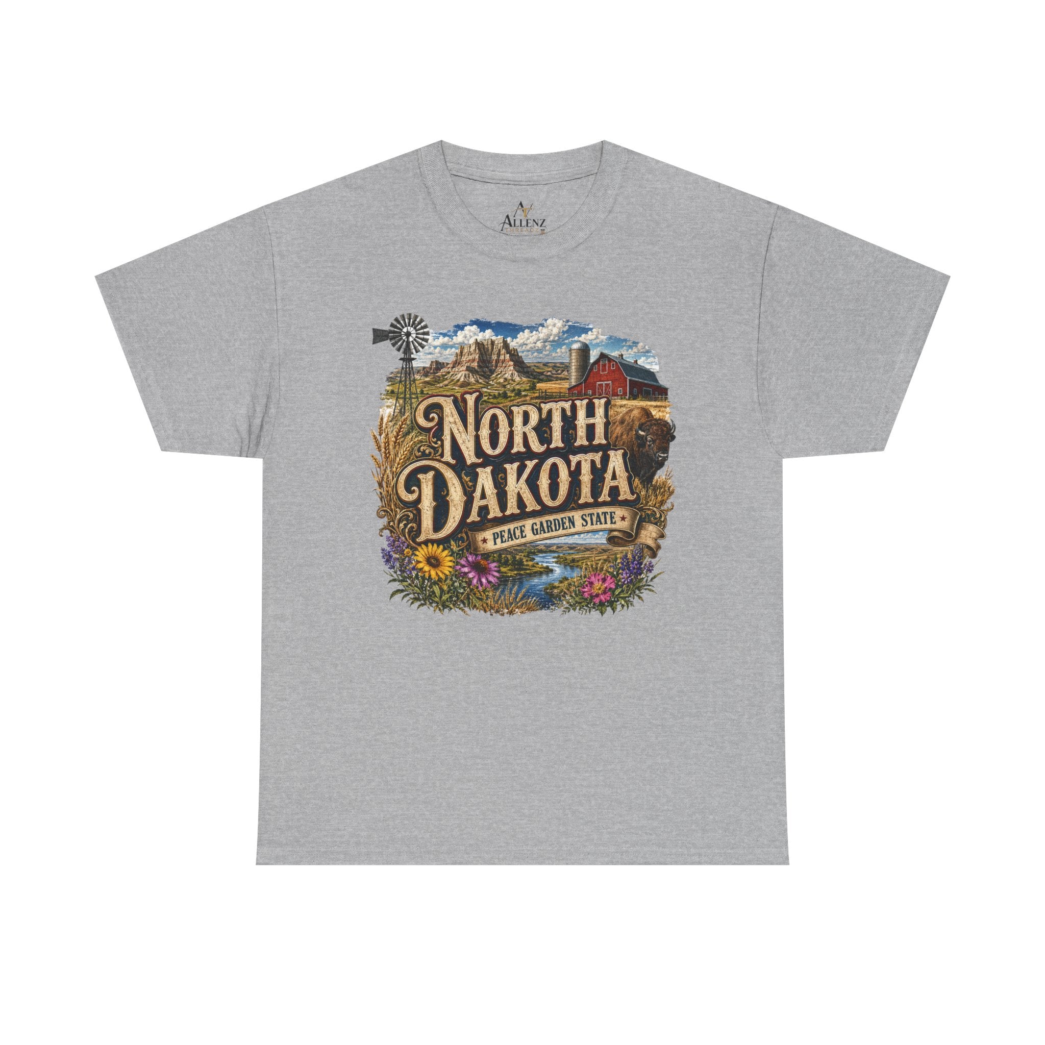 Unisex Heavy Cotton Tee🌾 North Dakota – Wide Open Beauty and Prairie Pride 🦬🌻