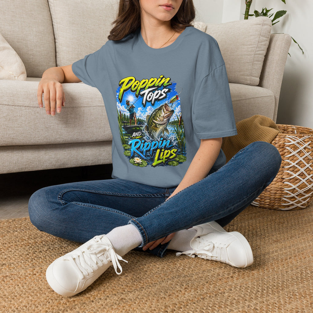 Poppin Tops Rippin Lips Fishing Shirt Unisex Softstyle T-Shirt