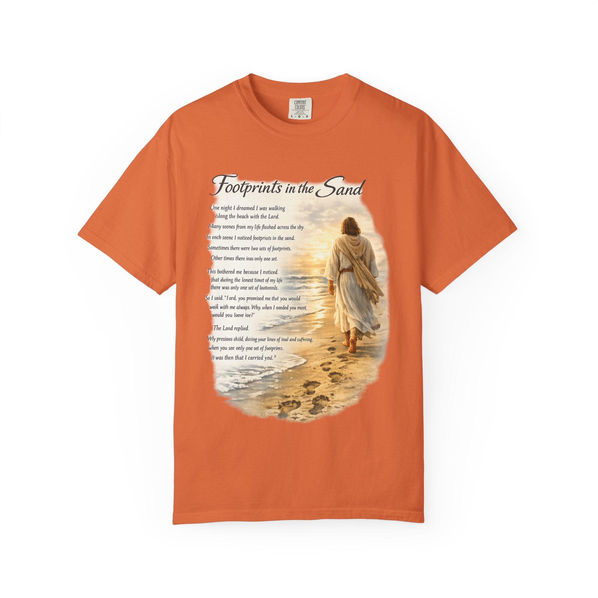 Footprints in the Sand Christian T-Shirt – Inspirational Jesus Poem Tee