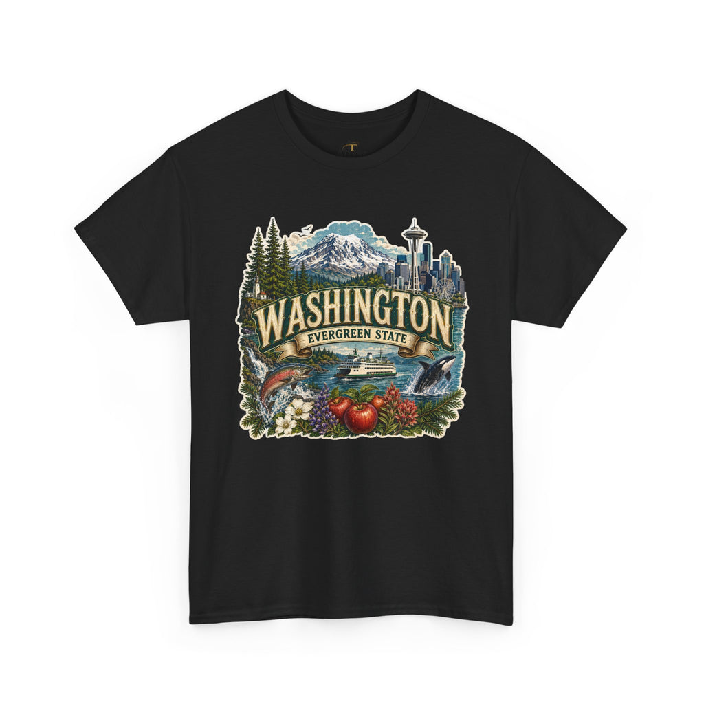 Unisex Heavy Cotton Tee🌲🏔️ Washington – Spirit of the Evergreen State 🚢🐋