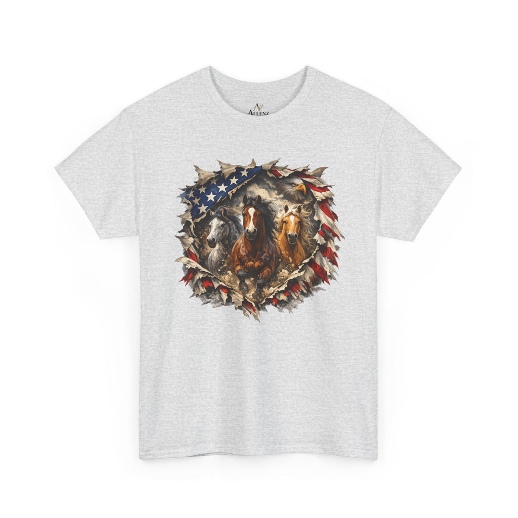 Unisex Heavy Cotton Tee American flag with horses