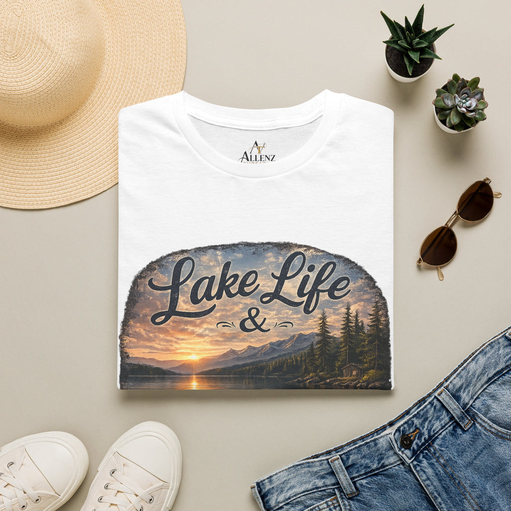 Lake Life T-Shirt — Scenic Sunrise Boat 'Lake Life & Fond Memories'
