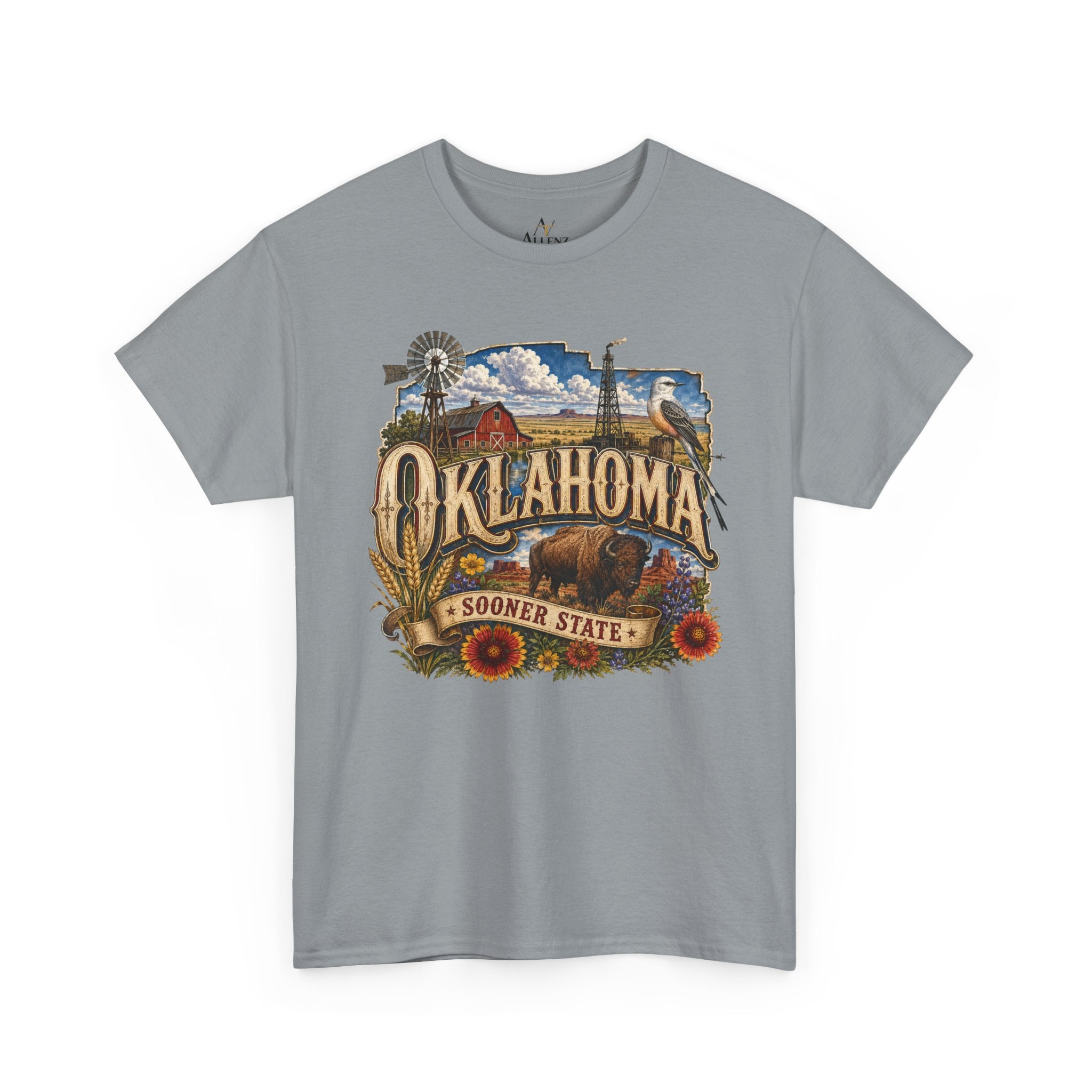 Unisex Heavy Cotton Tee🌾 Oklahoma – Proud Spirit of the Sooner State 🦬🌻