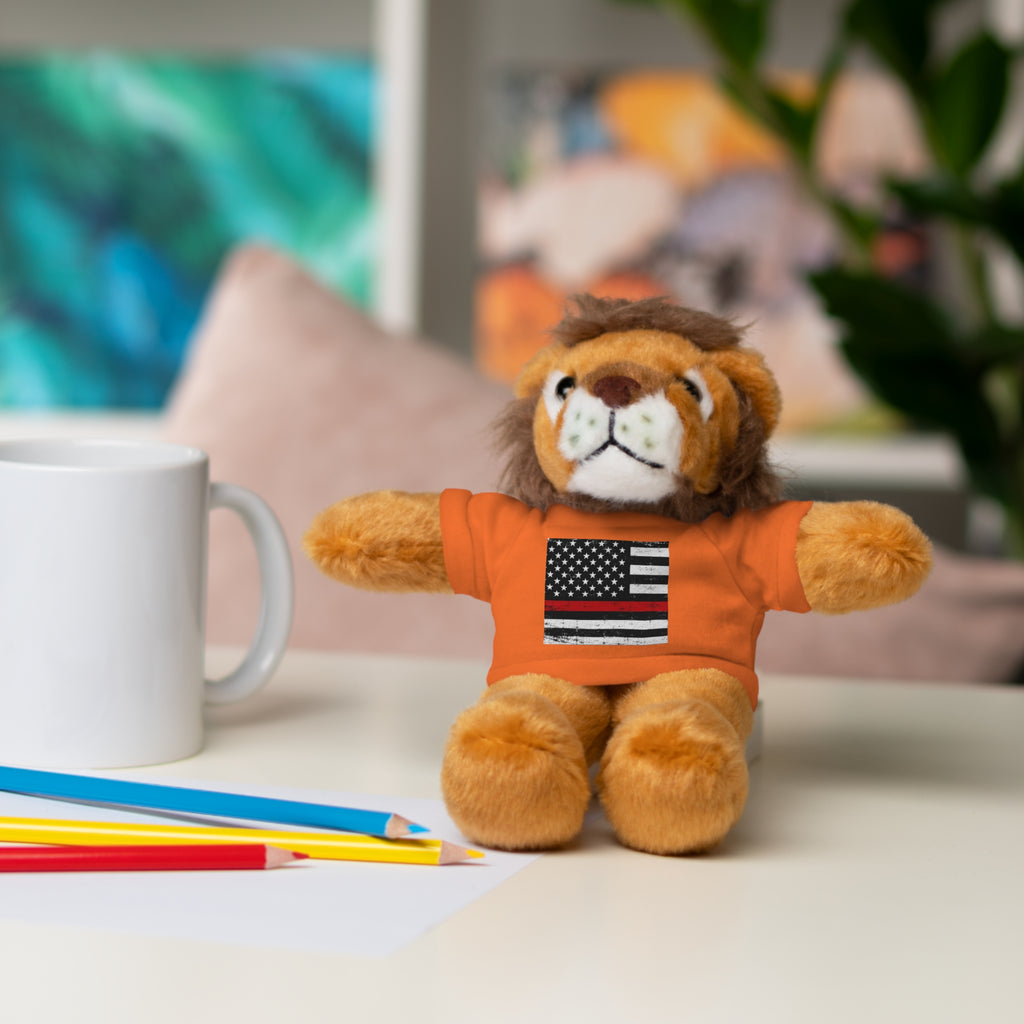 Kids Stuffed Animal with Thin Red line flag Tee