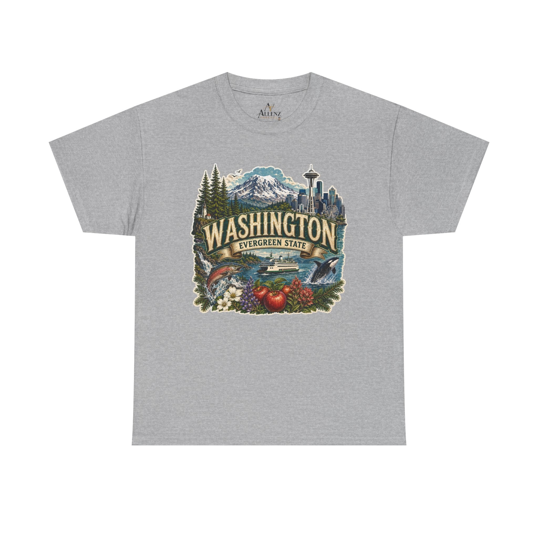 Unisex Heavy Cotton Tee🌲🏔️ Washington – Spirit of the Evergreen State 🚢🐋