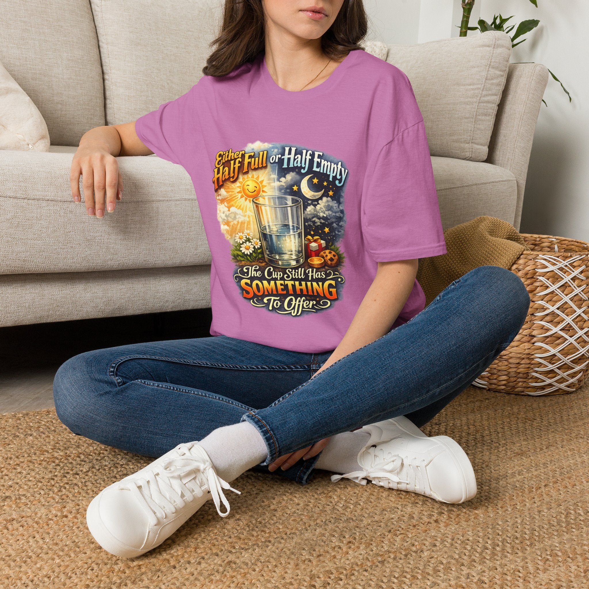 Glass Half Full or Half Empty T-Shirt — Inspirational Day & Night Positive Quote Tee