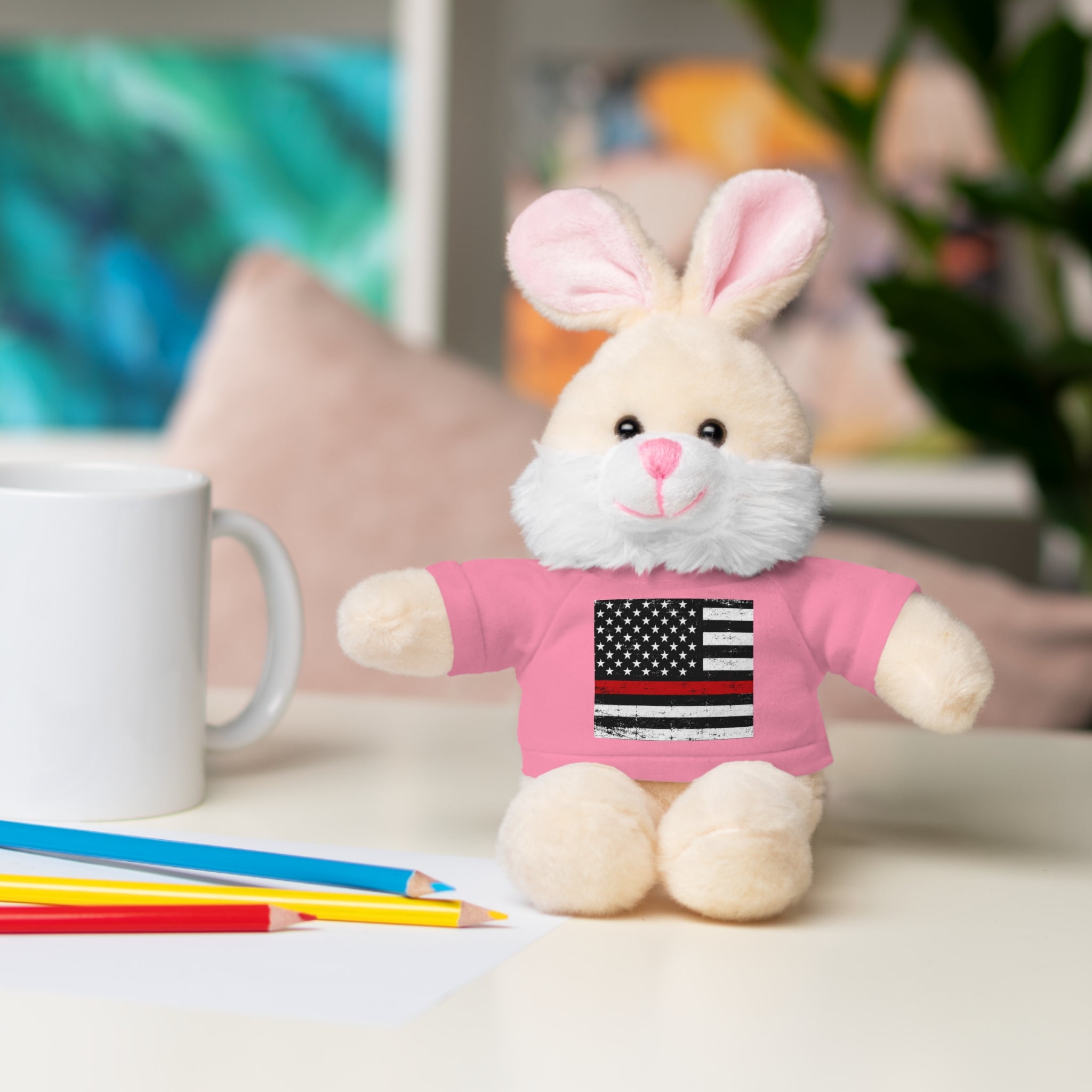 Kids Stuffed Animal with Thin Red line flag Tee
