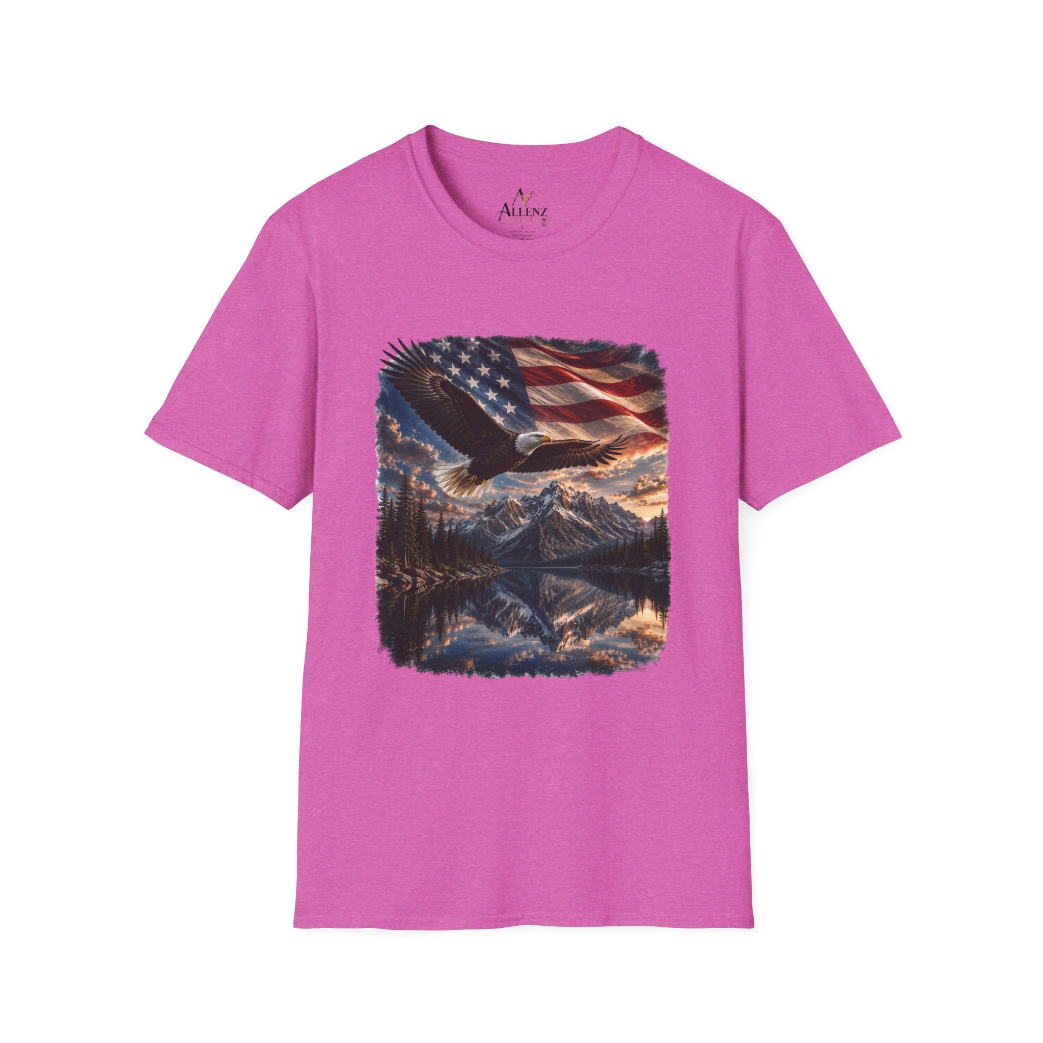 American Eagle Flag T-Shirt — Patriotic Bald Eagle & Mountain Scenery Tee