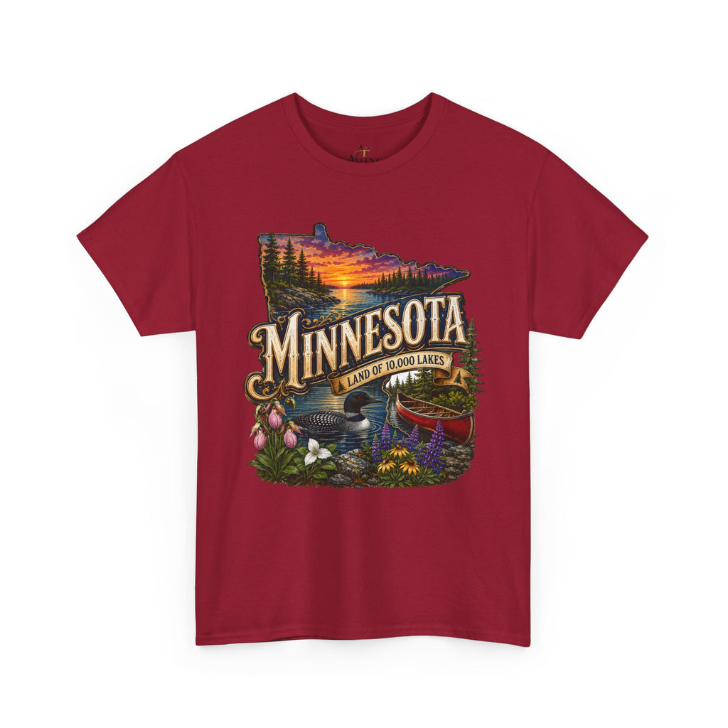 Unisex Heavy Cotton Tee🌲 Minnesota – Land of 10,000 Lakes Adventure 🌲
