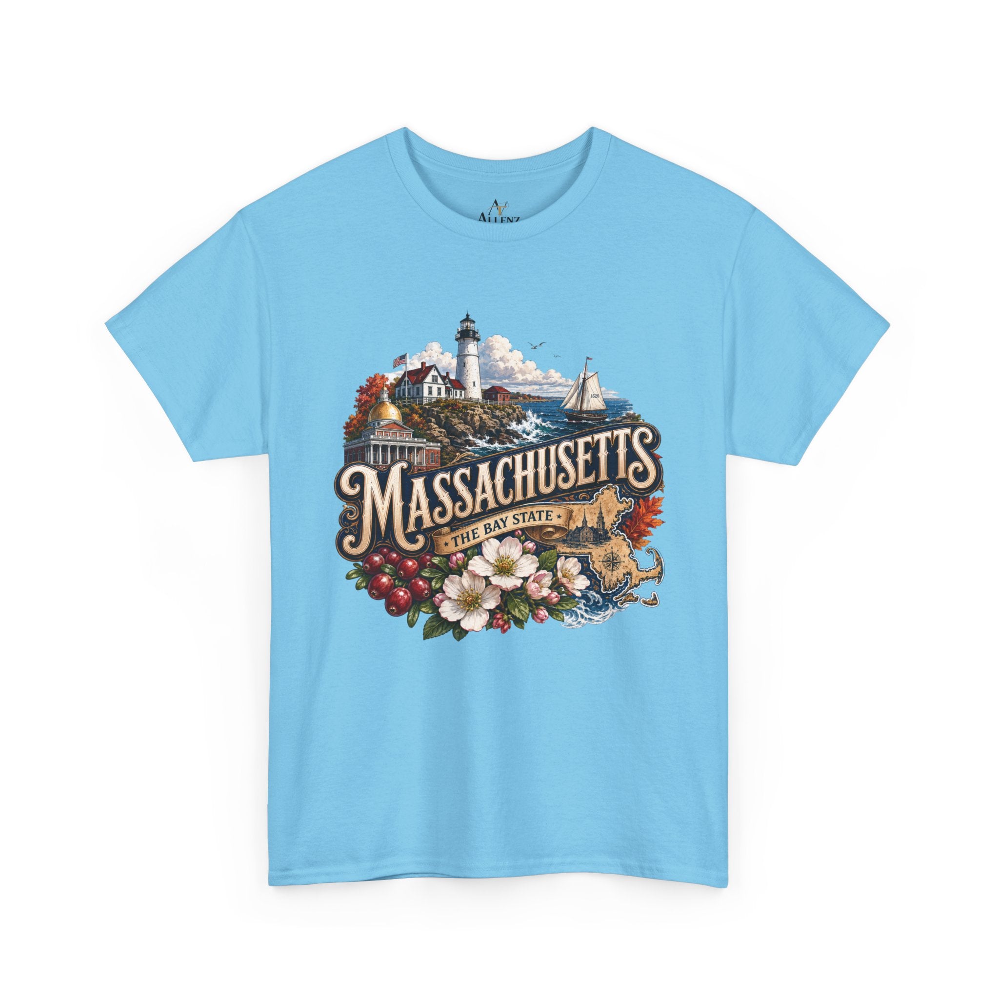 Unisex Heavy Cotton Tee ⚓ Massachusetts – Historic Coastal Pride